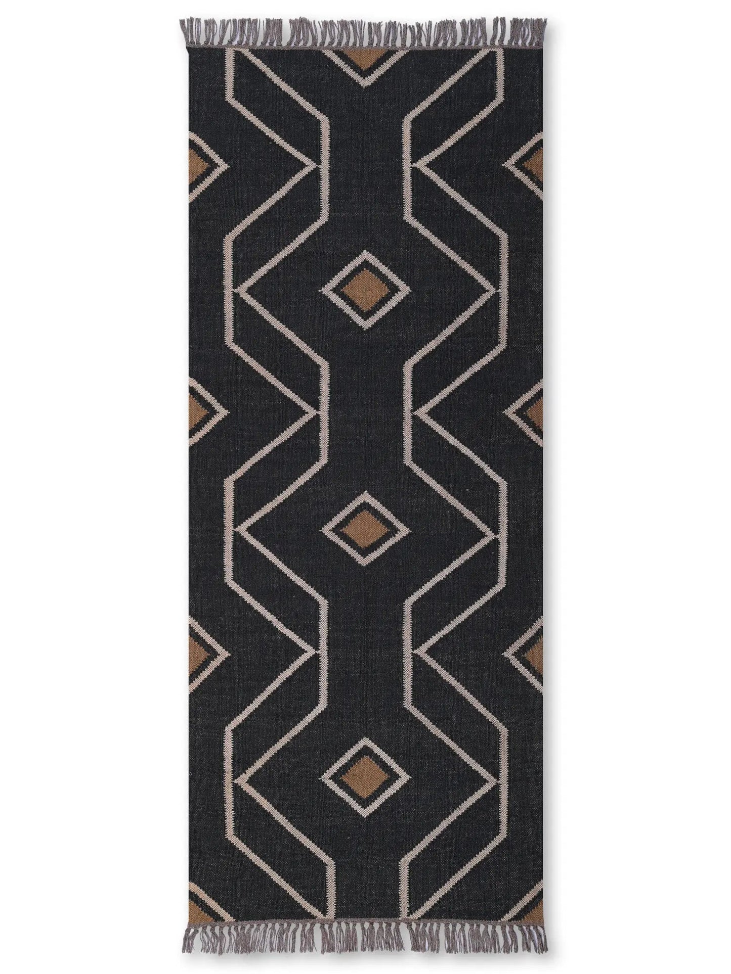alfombras kilim pasillo 75x180 negro hecha a mano en fibras naturales