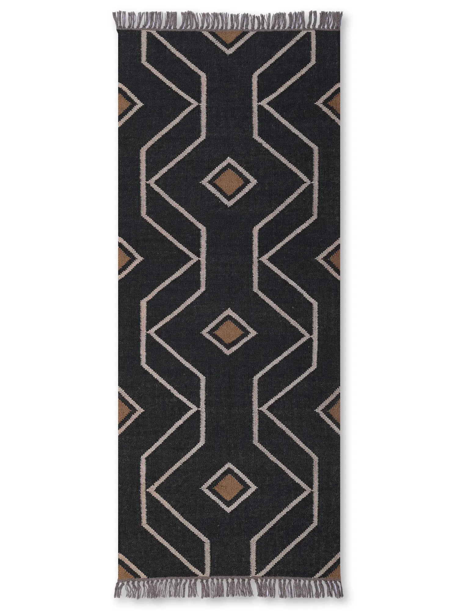 alfombras kilim pasillo 75x180 negro hecha a mano en fibras naturales