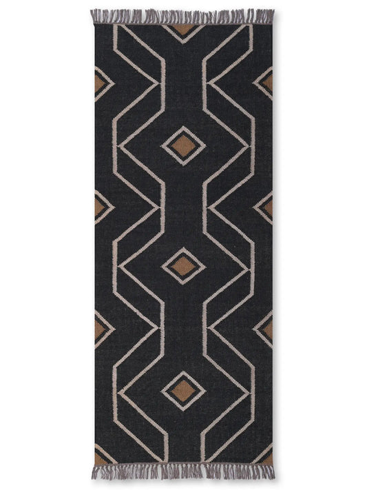 alfombras kilim pasillo 75x180 negro hecha a mano en fibras naturales