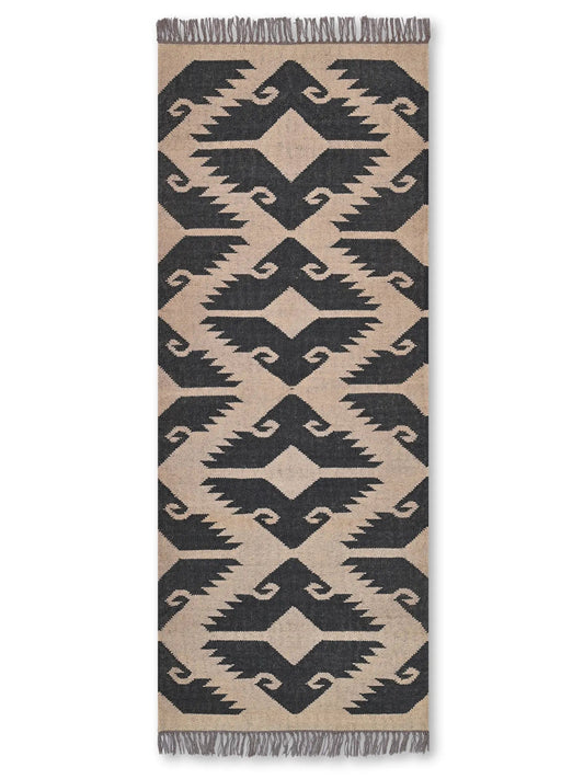 alfombras kililm pasillo 75x180 beige negro necha a mano en fibras naturales

