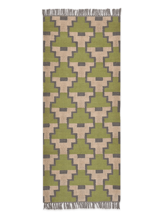 alfombras kililm pasillo 75x180 Verde y marrón necha a mano en fibras naturales

