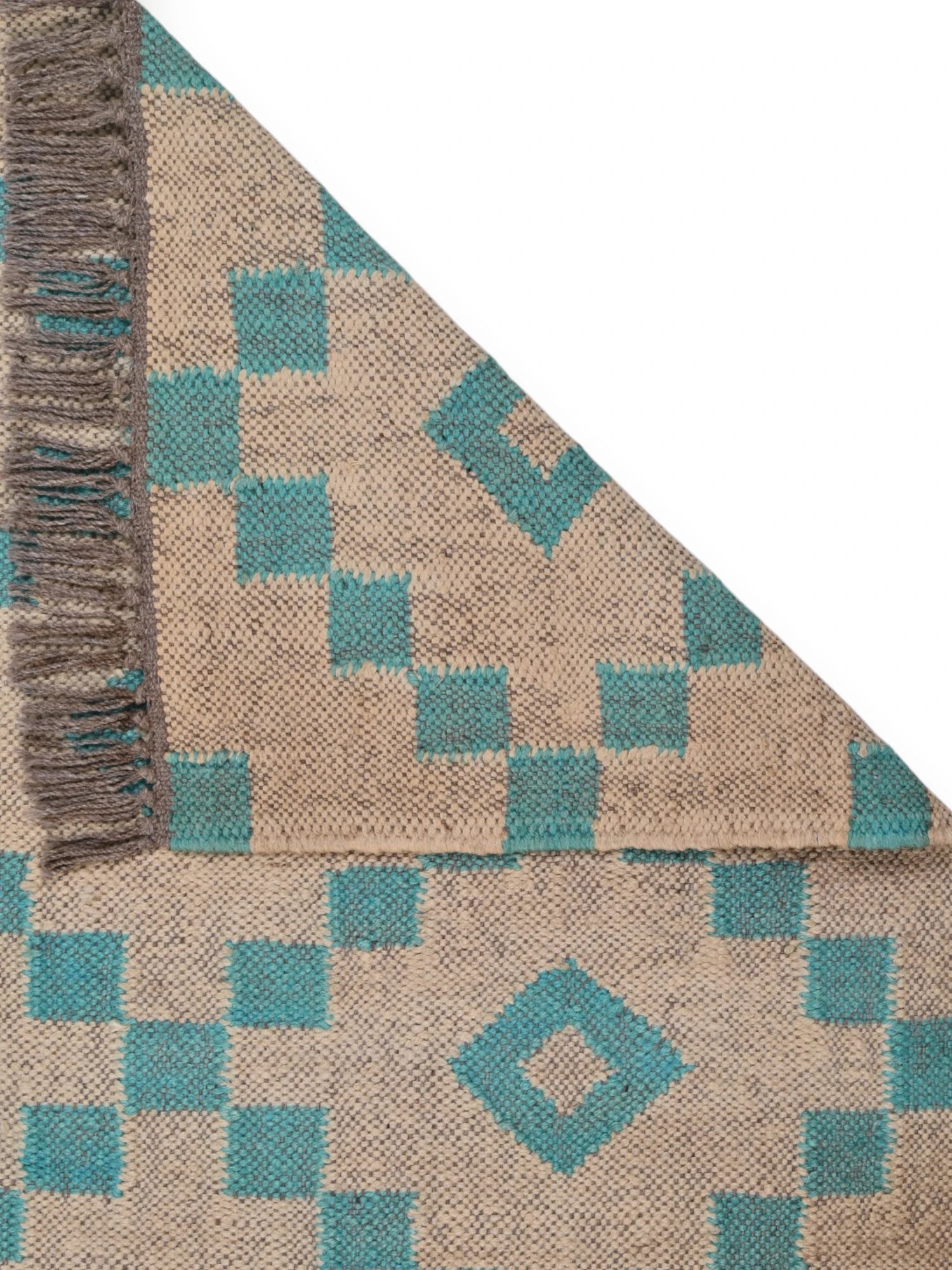 Detalle de alfombras kililm pasillo 75x180 multicolor necha a mano en fibras naturales
