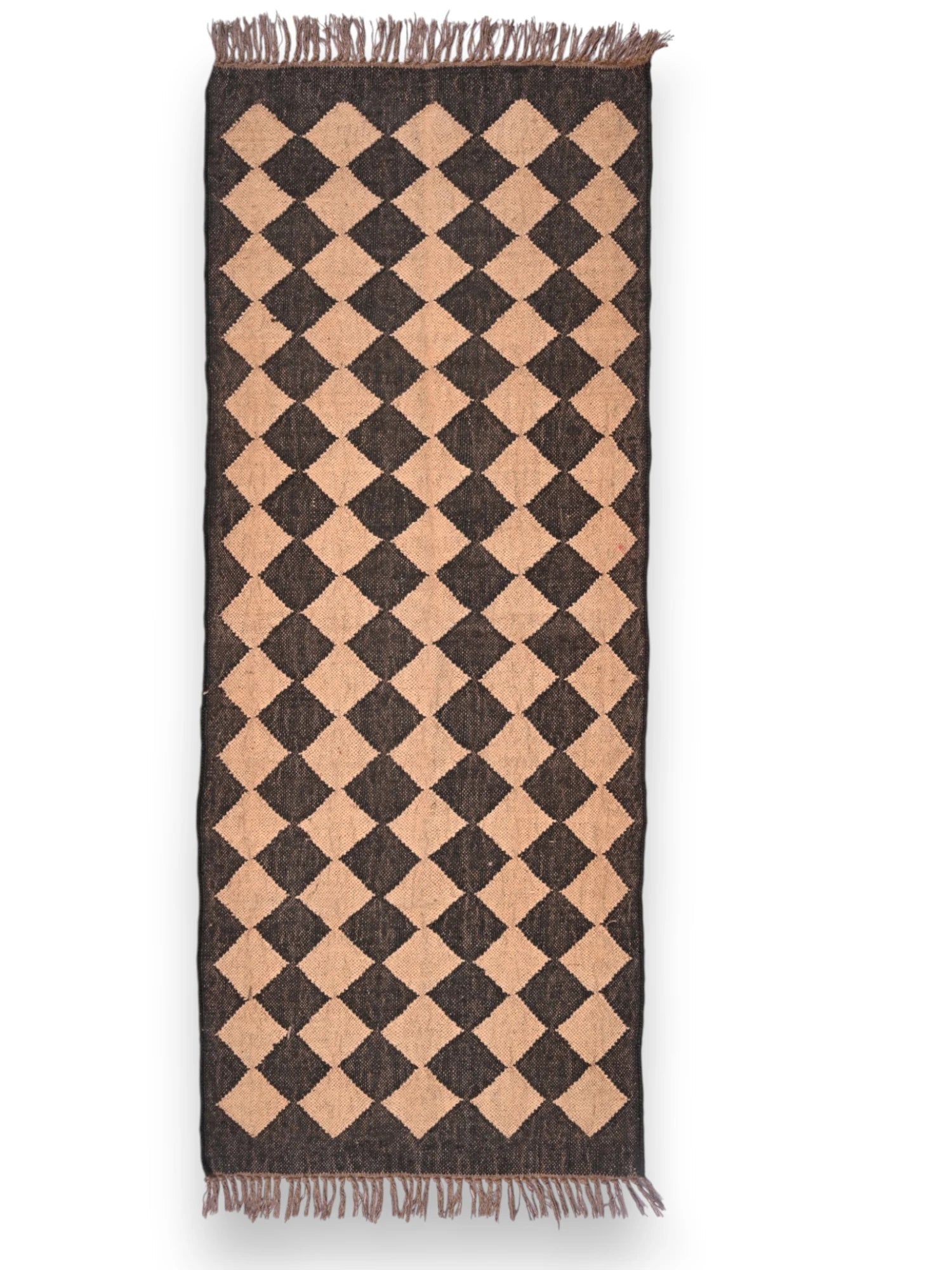 alfombras kililm pasillo 75x180 negro  beige necha a mano en fibras naturales