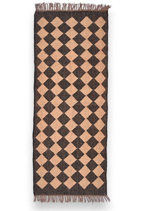 alfombras kililm pasillo 75x180 negro  beige necha a mano en fibras naturales