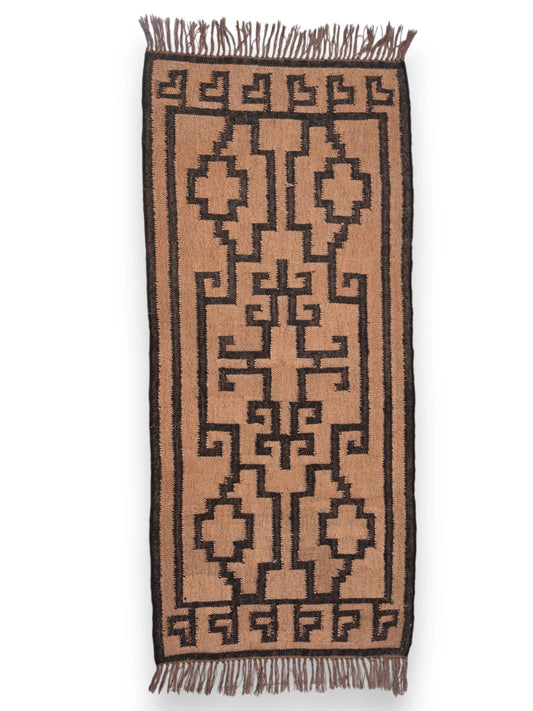 alfombras kililm pasillo 75x180 negro beige necha a mano en fibras naturales