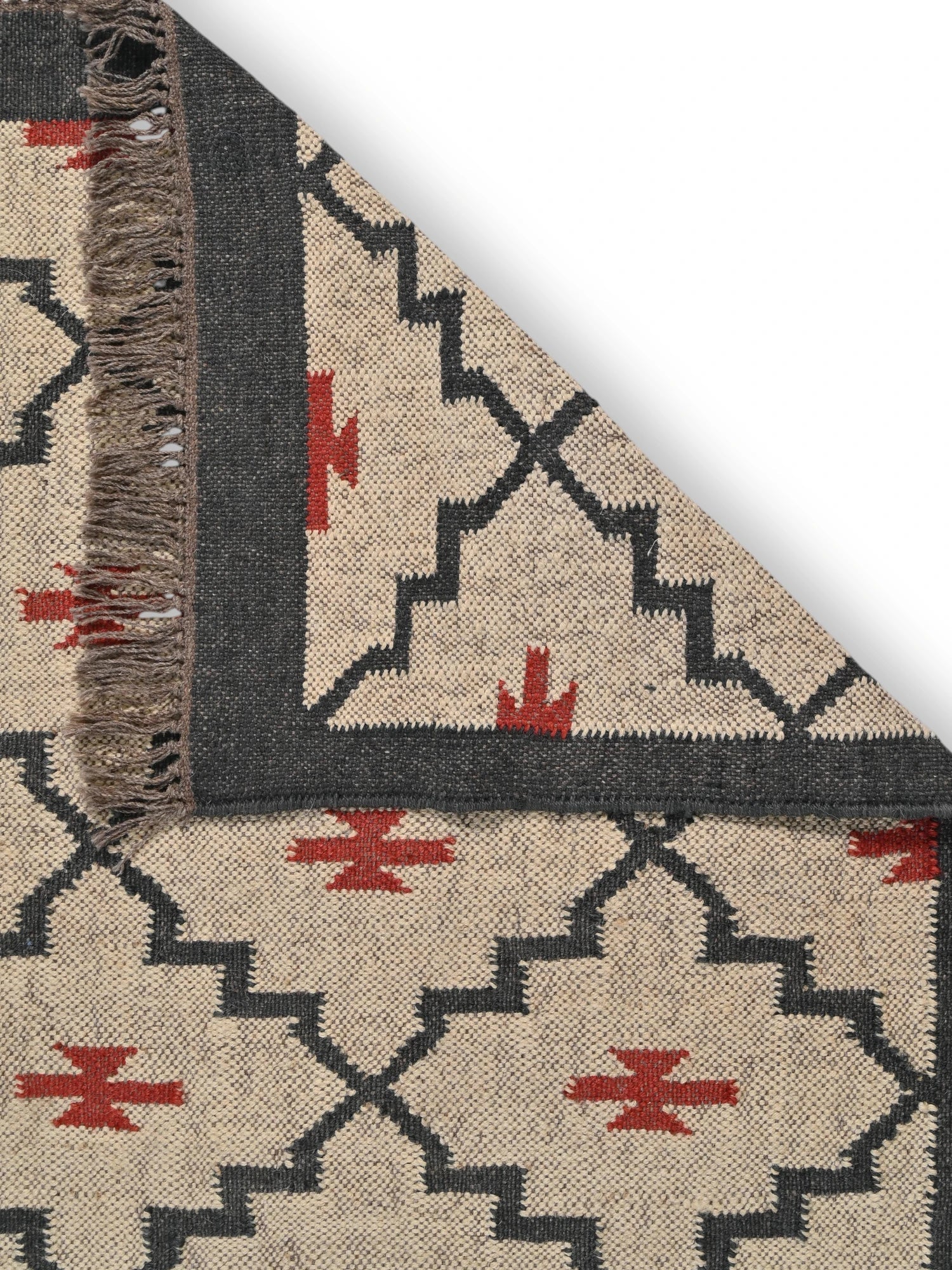 Detalle de alfombras kililm pasillo 75x180 multicolor necha a mano en fibras naturales
