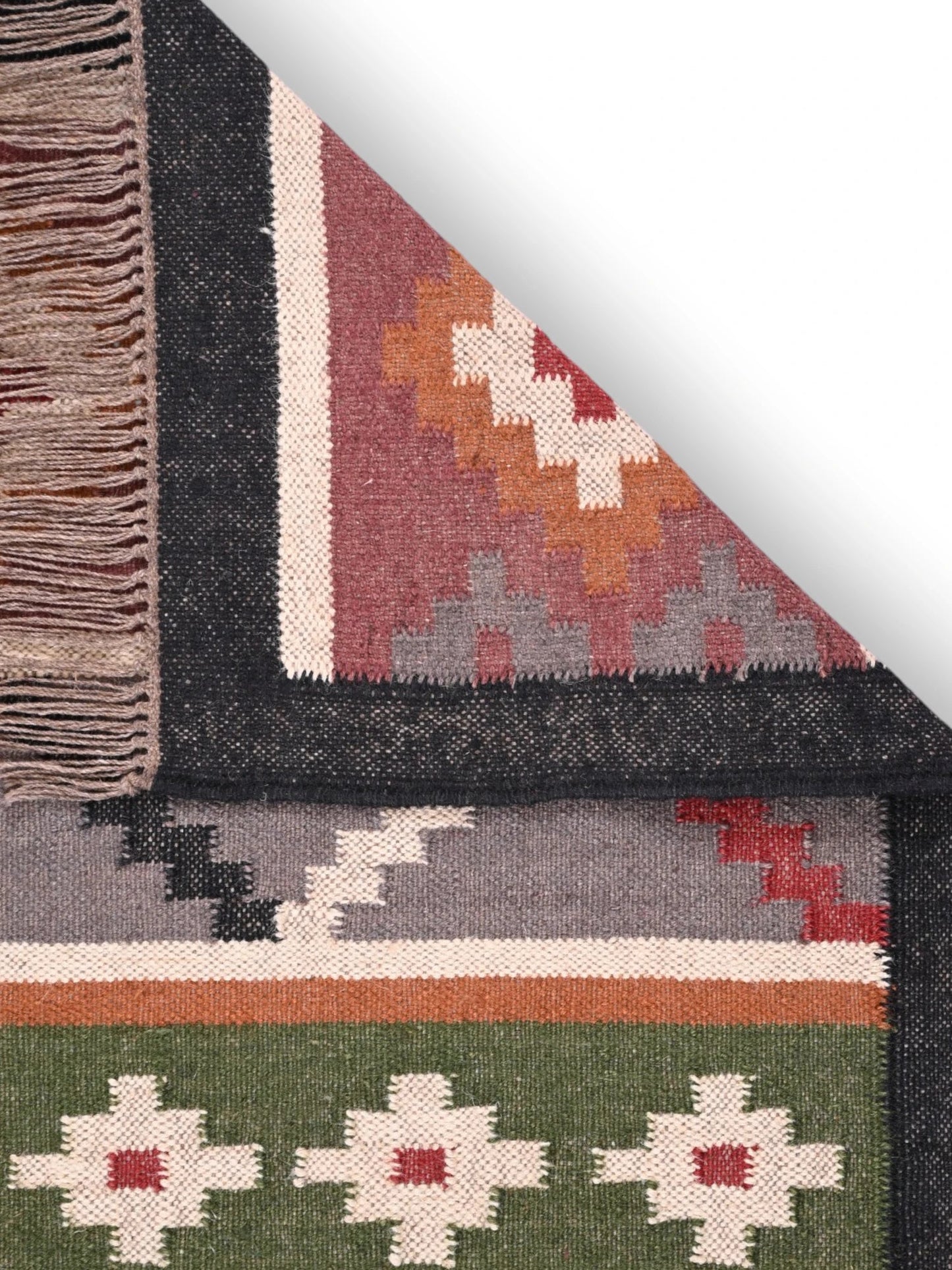Detalle de alfombras kililm pasillo 75x240  multicolor necha a mano en fibras naturales