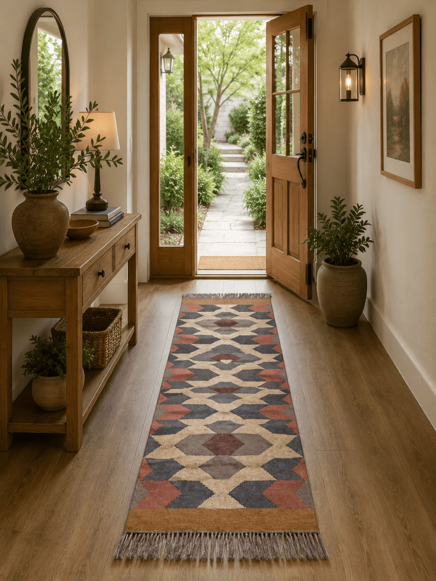 Alfombra Kilim 75x240 para (comedor, salón, dormitorio...dinning, living,  room) multi color de yute y lana.