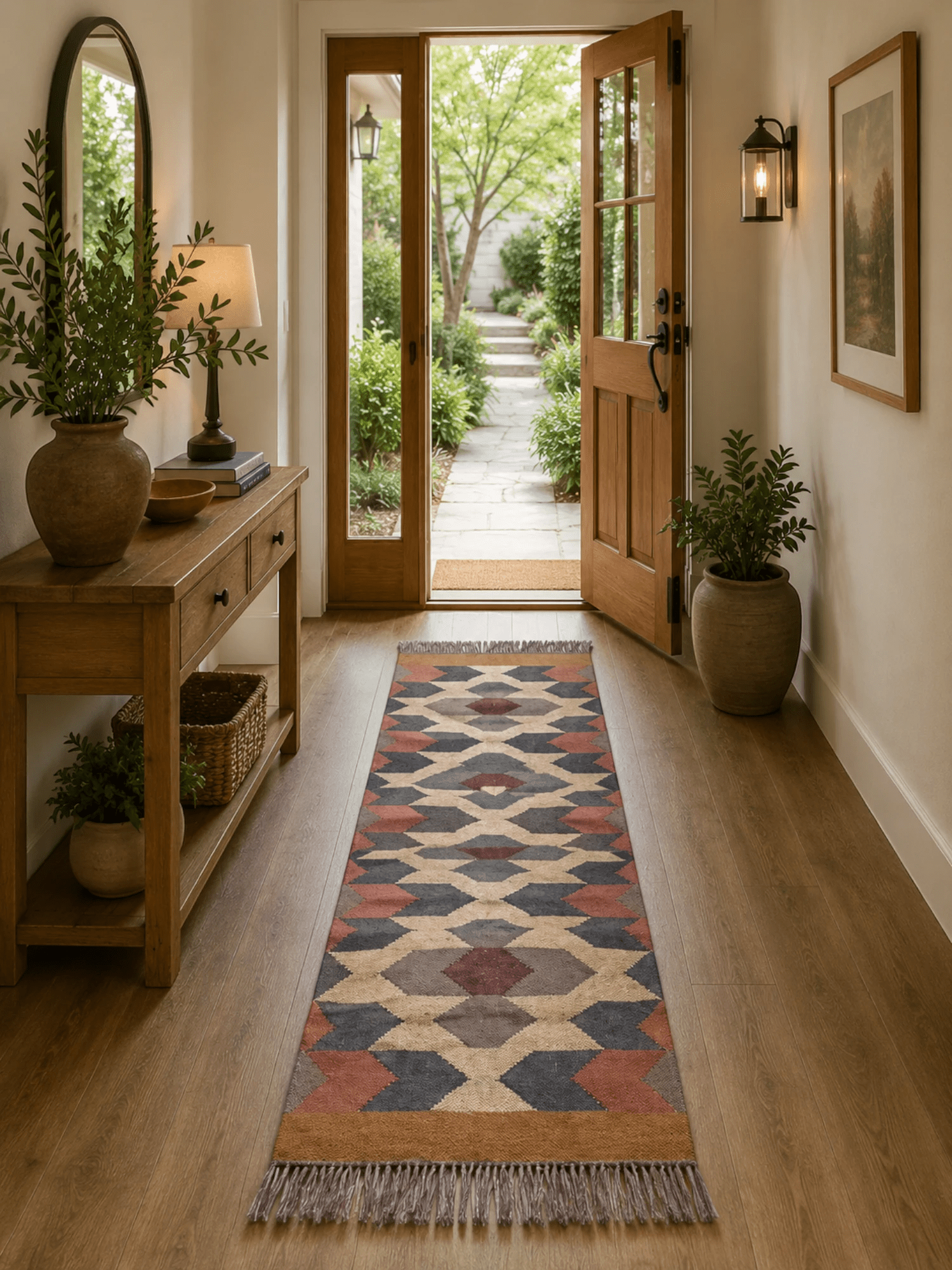 Alfombra Kilim 75x240 para (comedor, salón, dormitorio...dinning, living,  room) multi color de yute y lana.