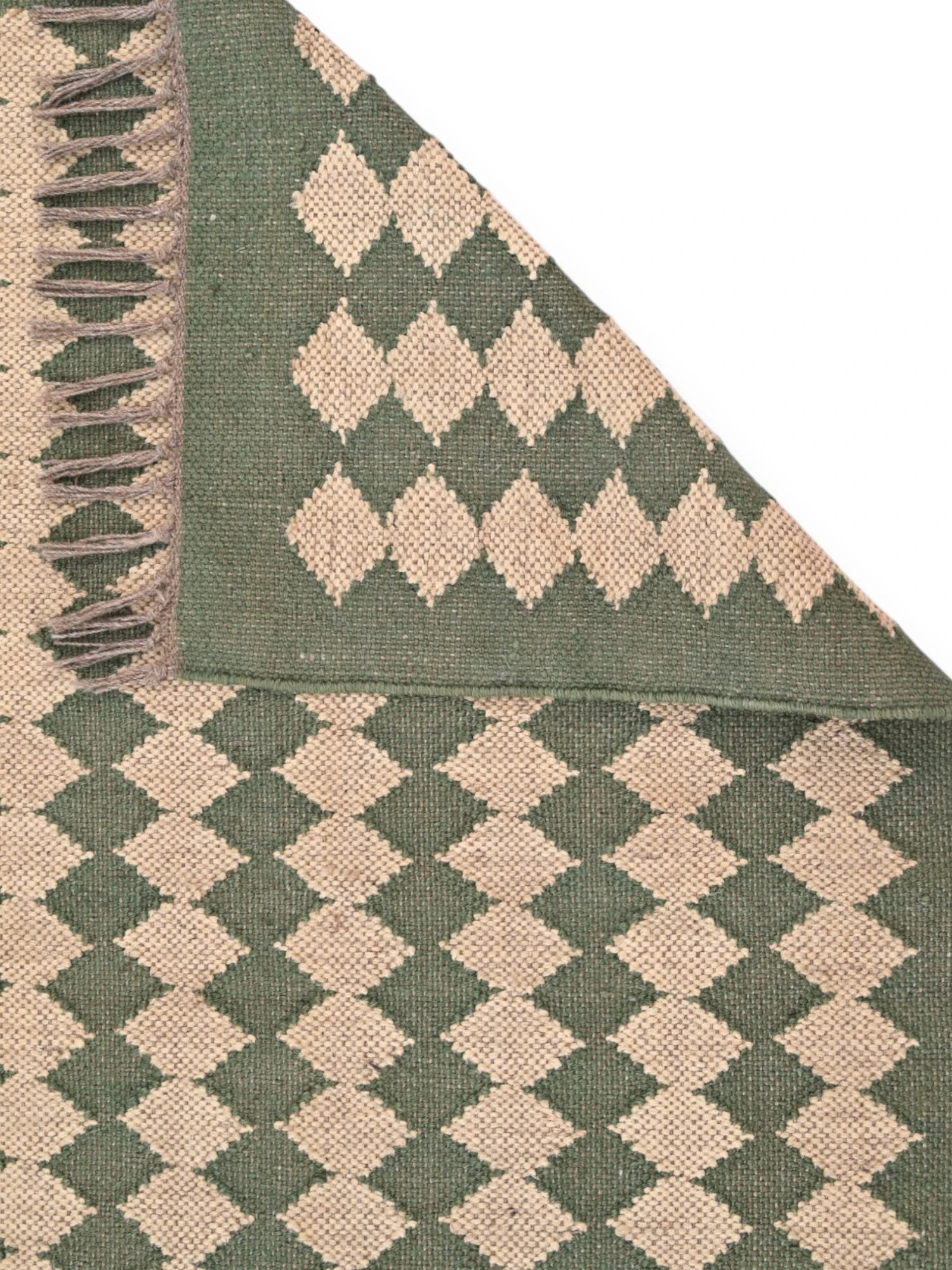  Detalle de alfombras kililm pasillo 75x240 beige verde necha a mano en fibras naturales
