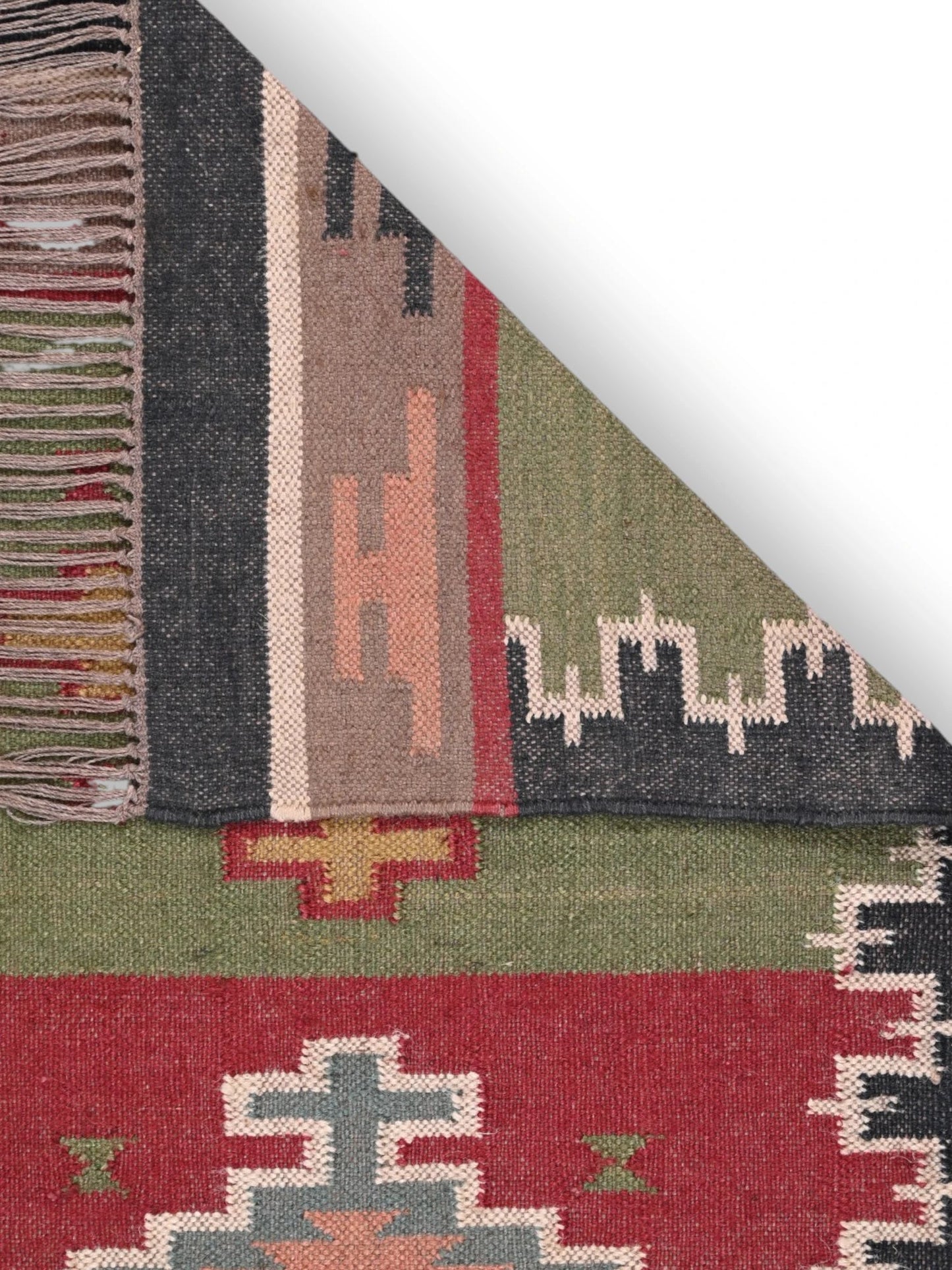 Detalle de alfombras kililm pasillo 75x240  multicolor necha a mano en fibras naturales