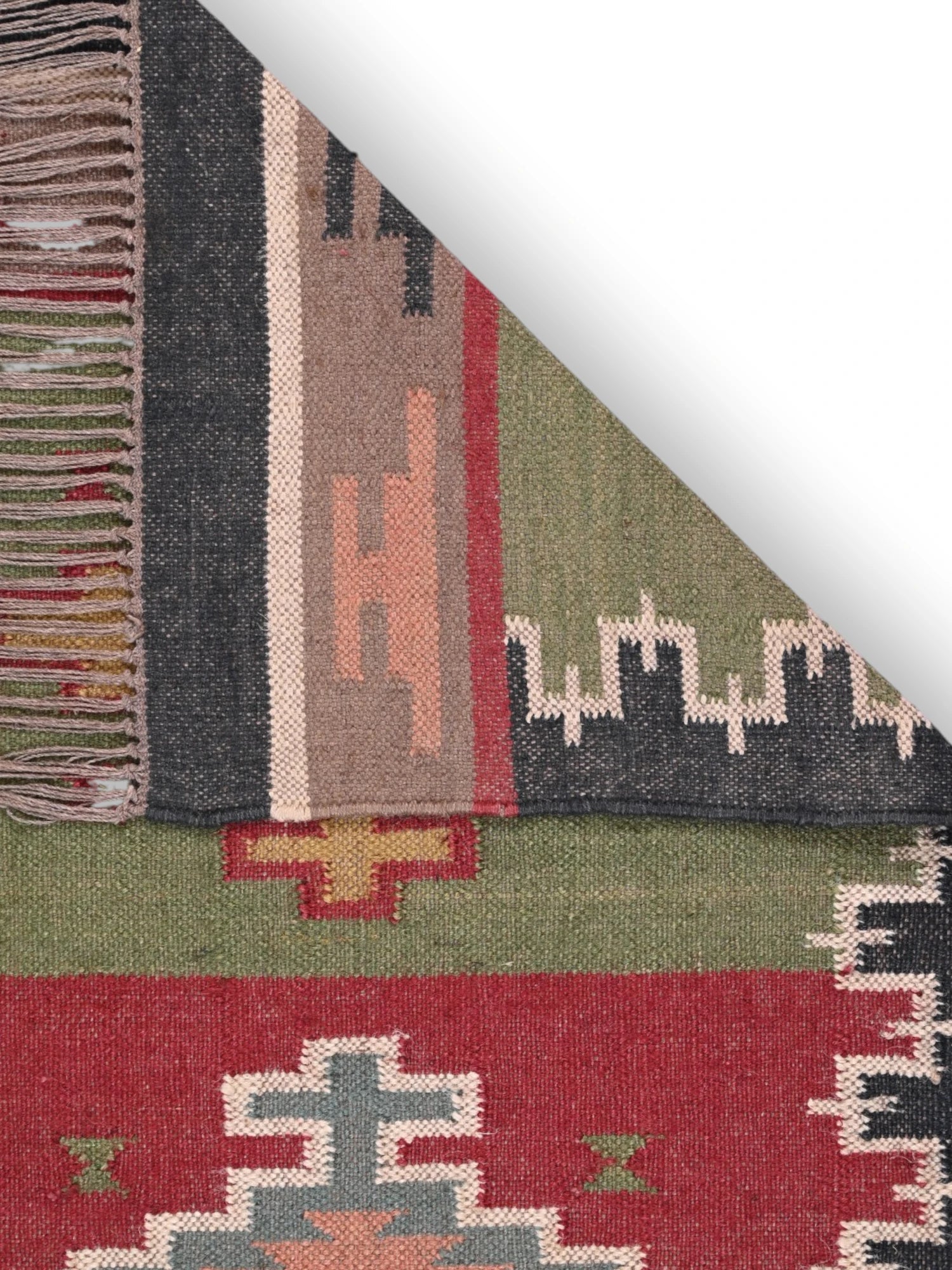 Detalle de alfombras kililm pasillo 75x240  multicolor necha a mano en fibras naturales