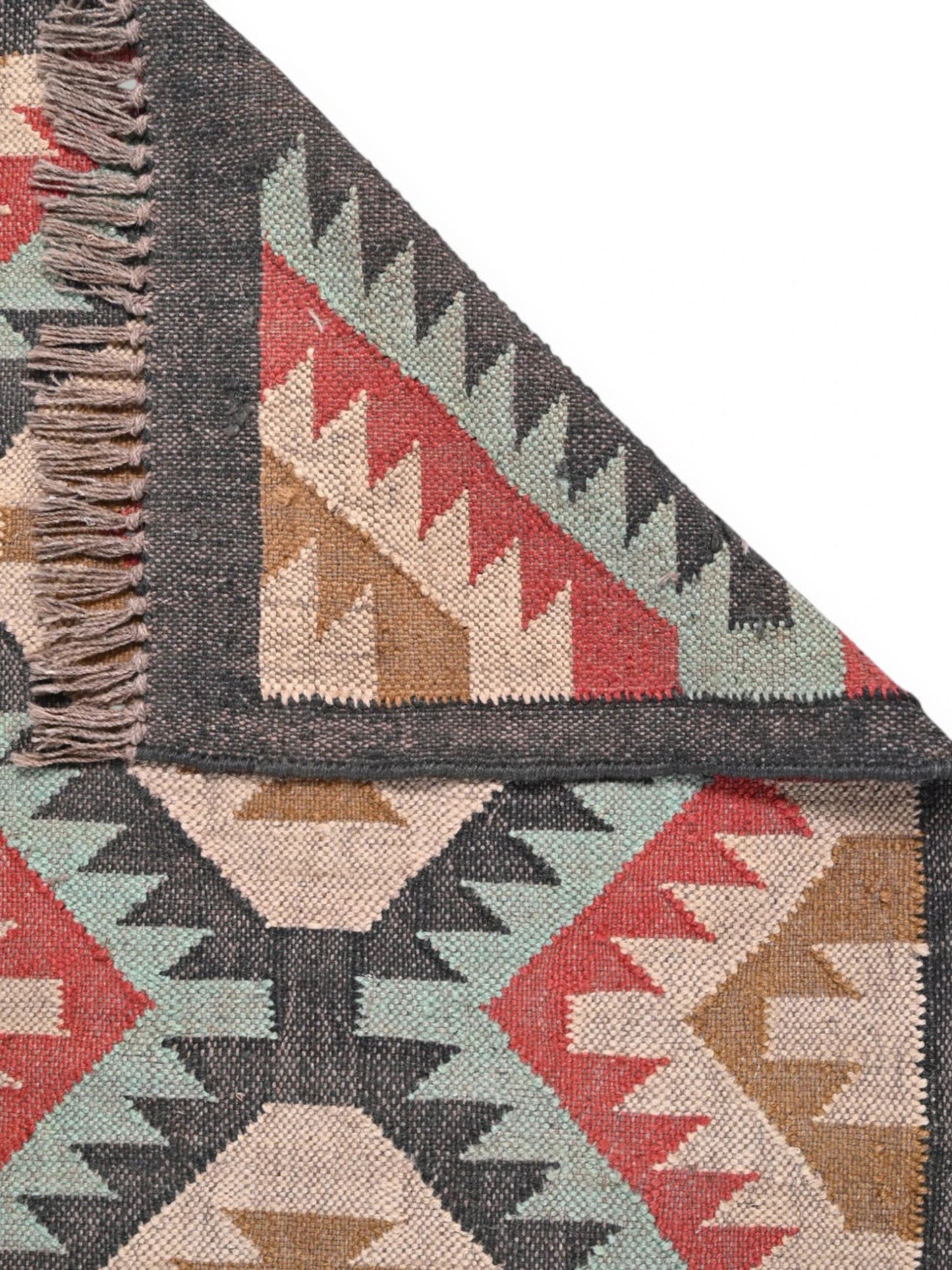 Detalle de alfombras kililm pasillo 75x240 multicolor necha a mano en fibras naturales