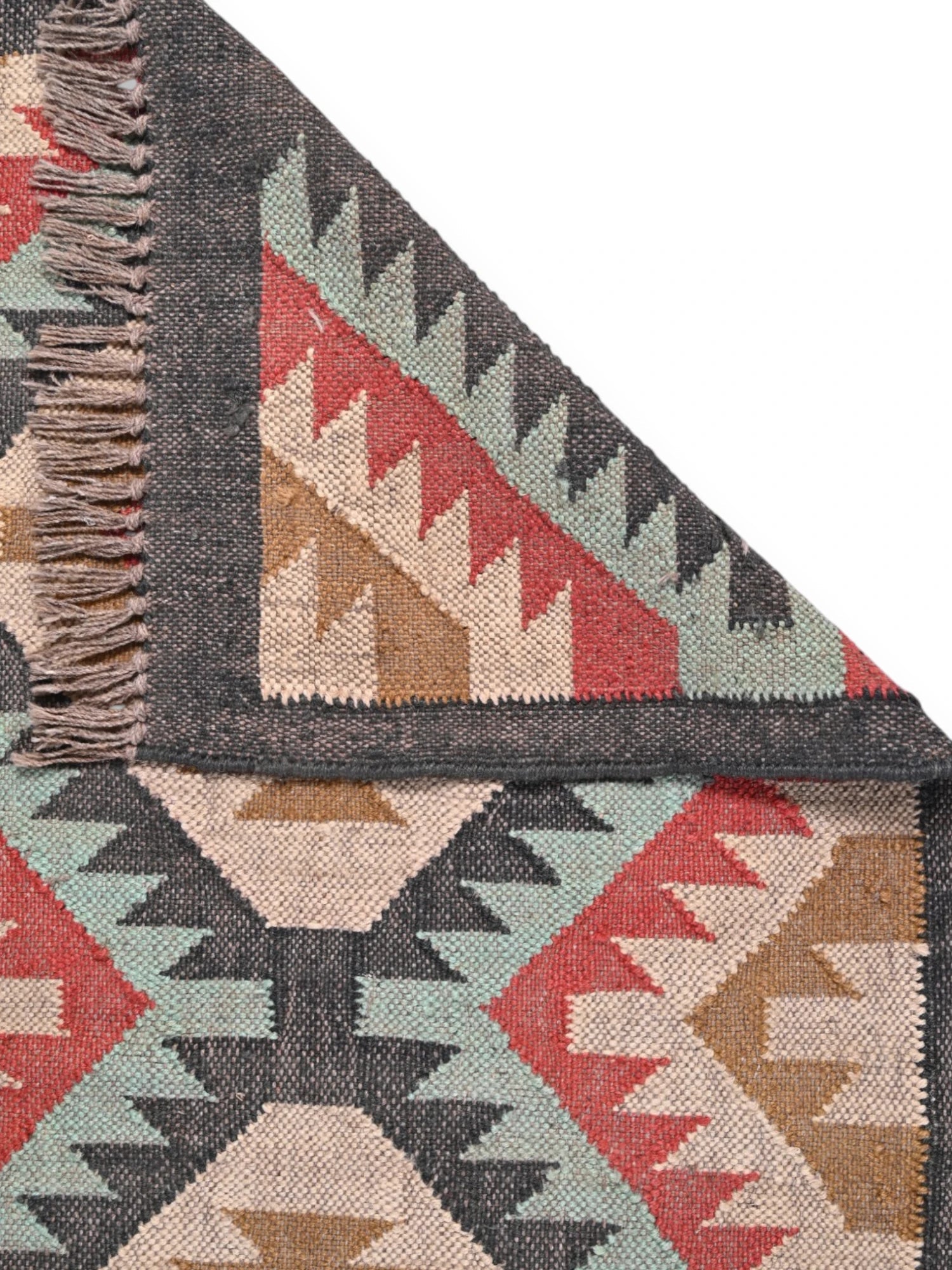 Detalle de alfombras kililm pasillo 75x240 multicolor necha a mano en fibras naturales