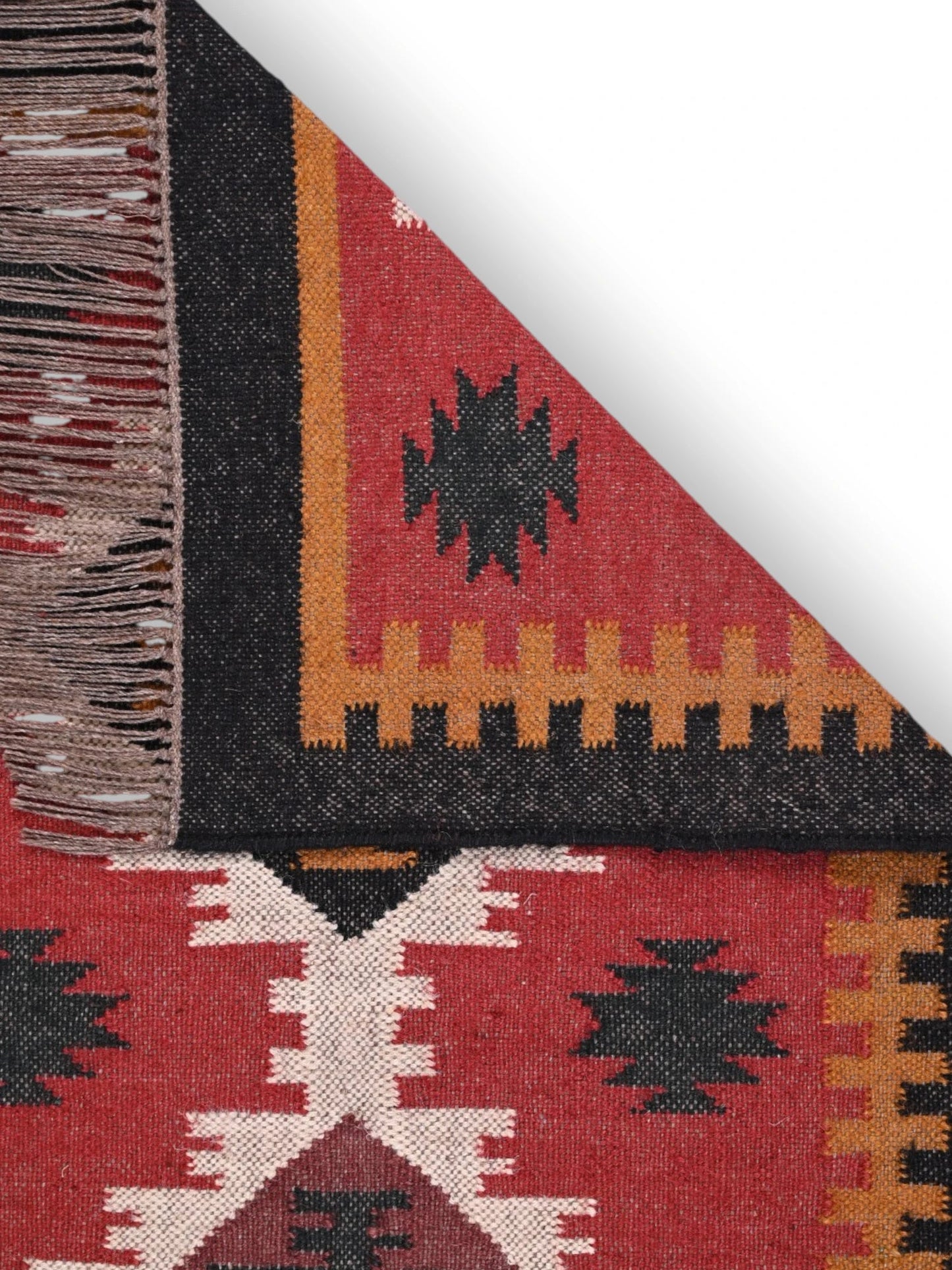 Detalle de alfombras kililm pasillo 75x240  multicolor necha a mano en fibras naturales