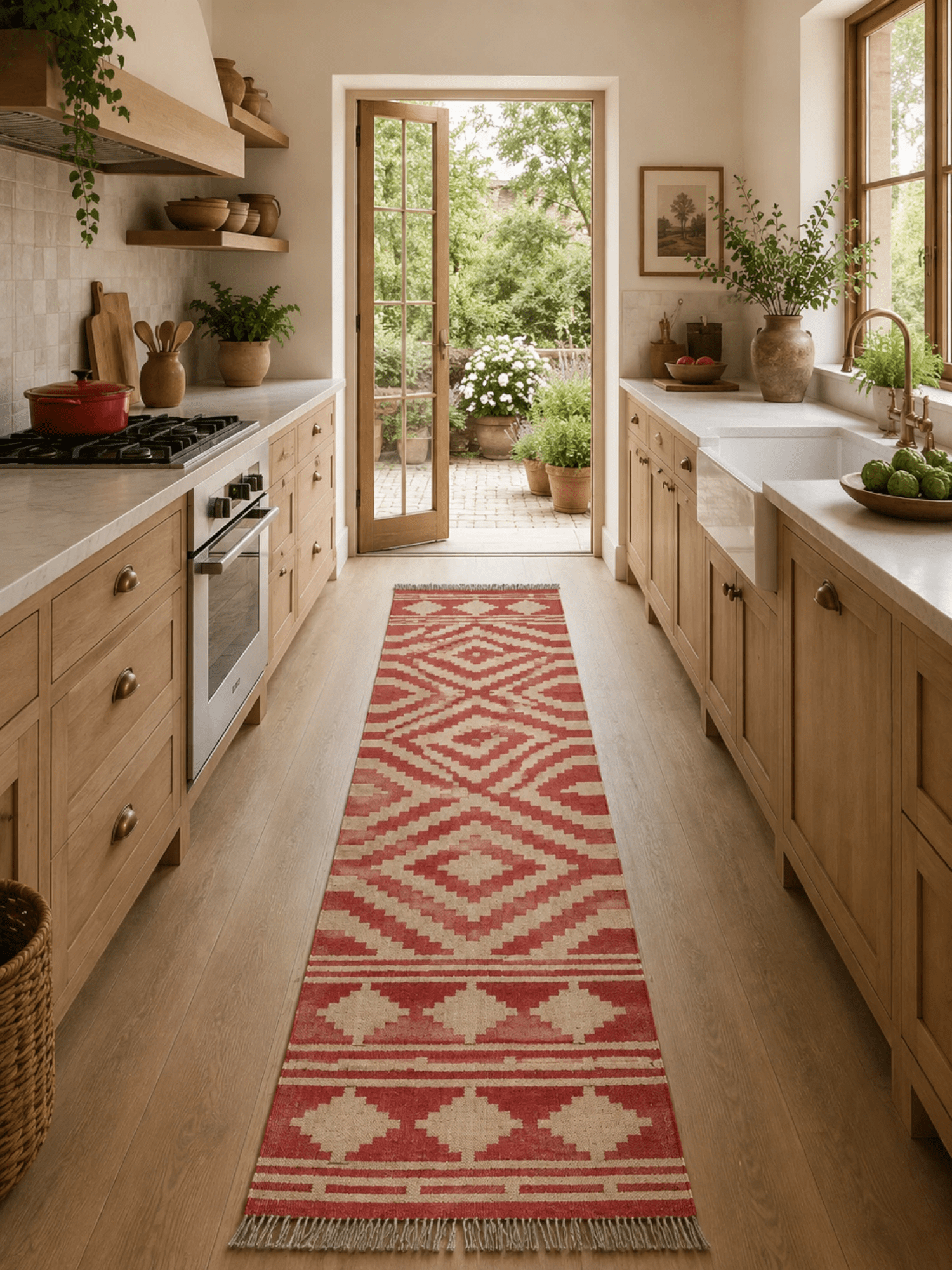 Alfombra Kilim 75x240 para (comedor, salón, dormitorio...dinning, living,  room) rojo de yute y lana.