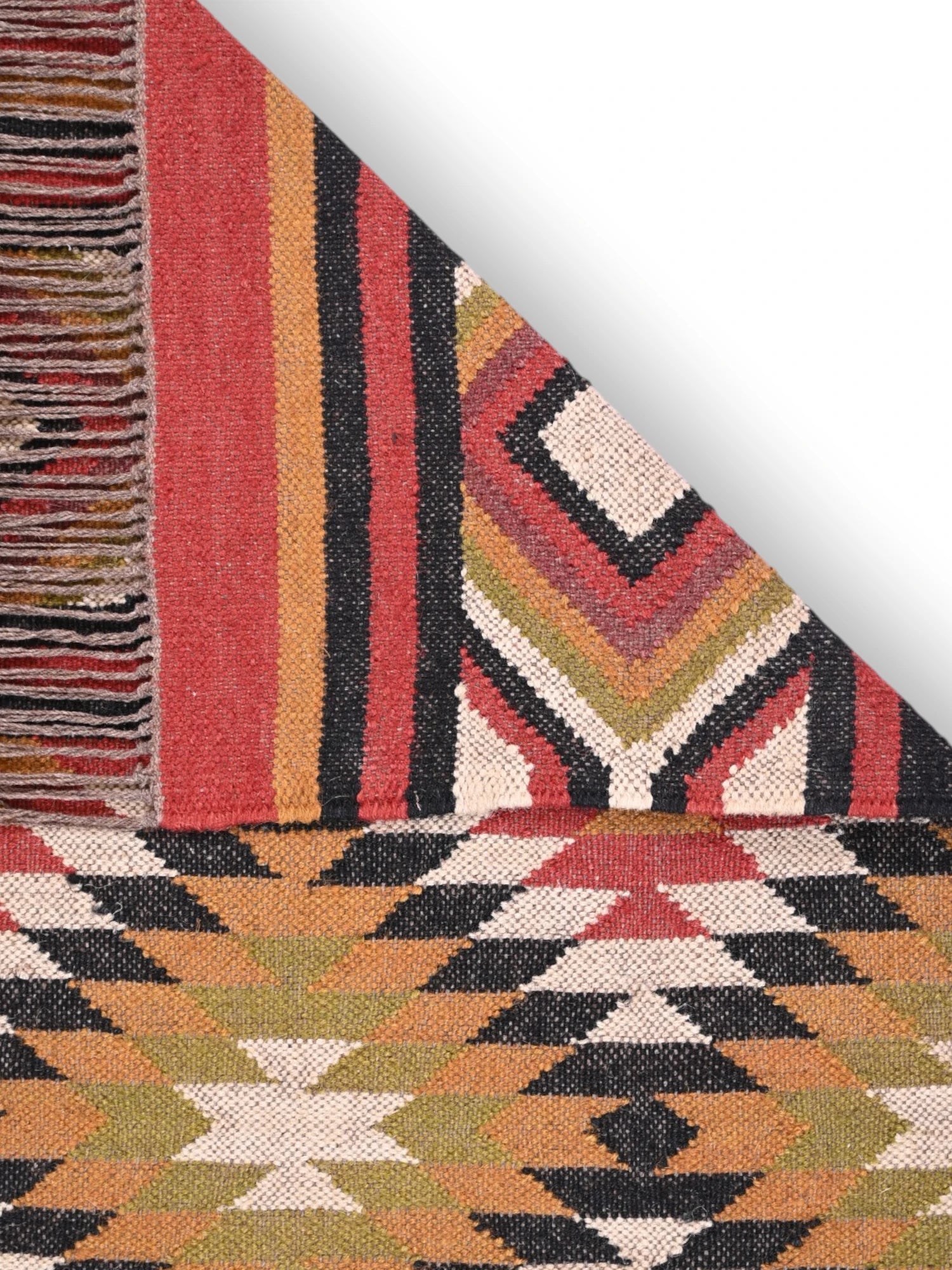 Detalle de alfombras kililm pasillo 75x240  multicolor necha a mano en fibras naturales