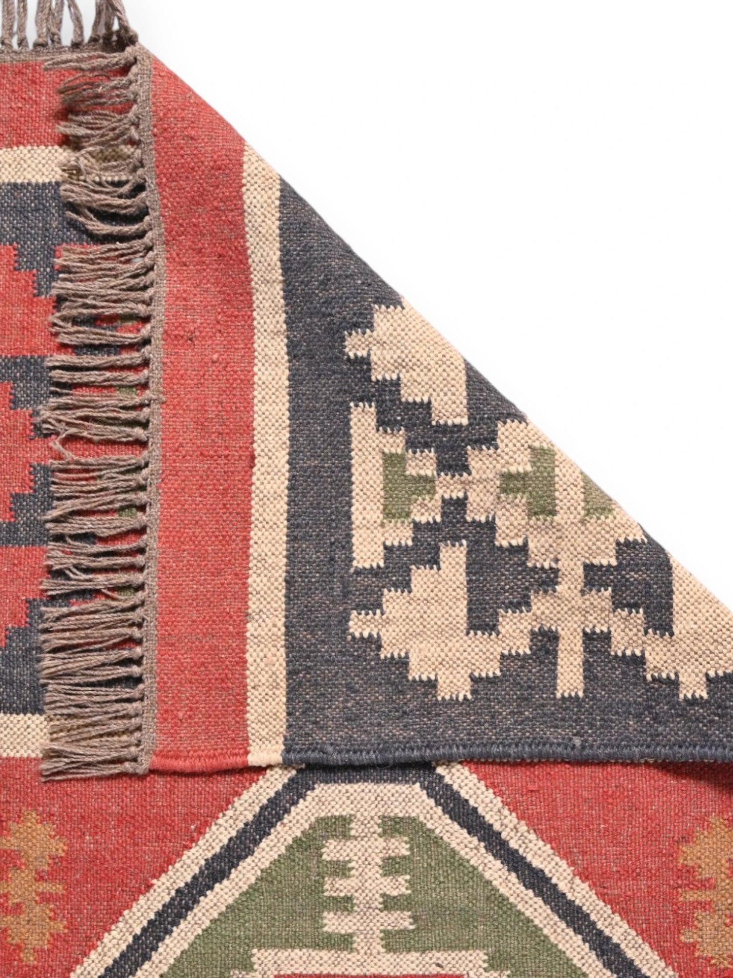 Detalle de alfombras kililm pasillo 75x240 multicolor necha a mano en fibras naturales