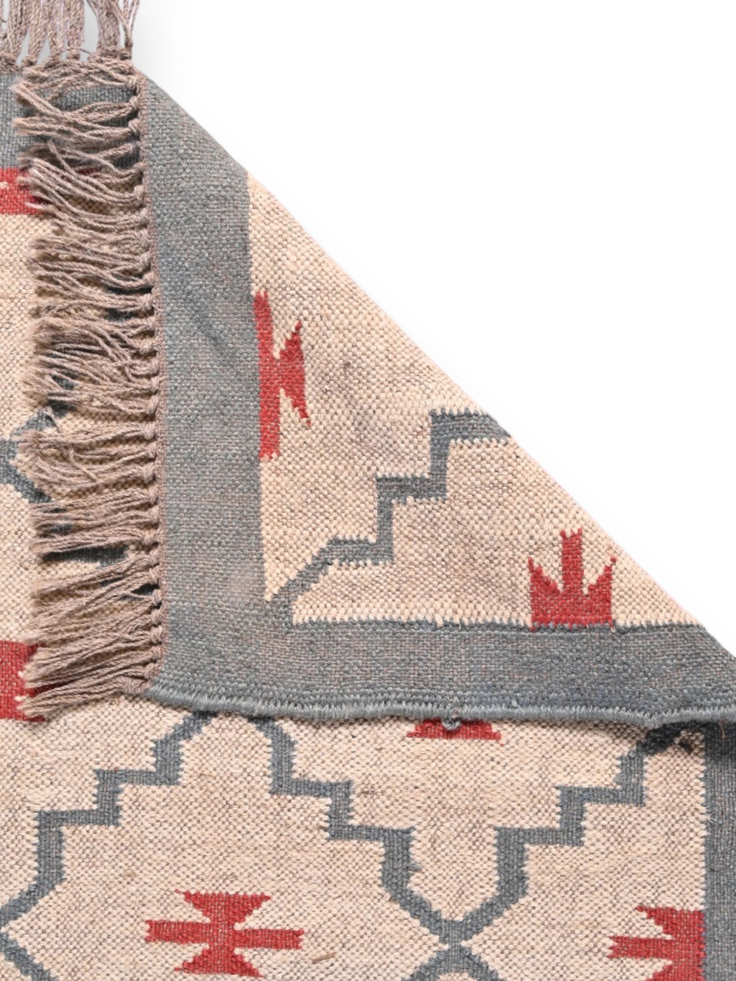 Detalle de alfombras kililm pasillo 75x240 beige rojo necha a mano en fibras naturales