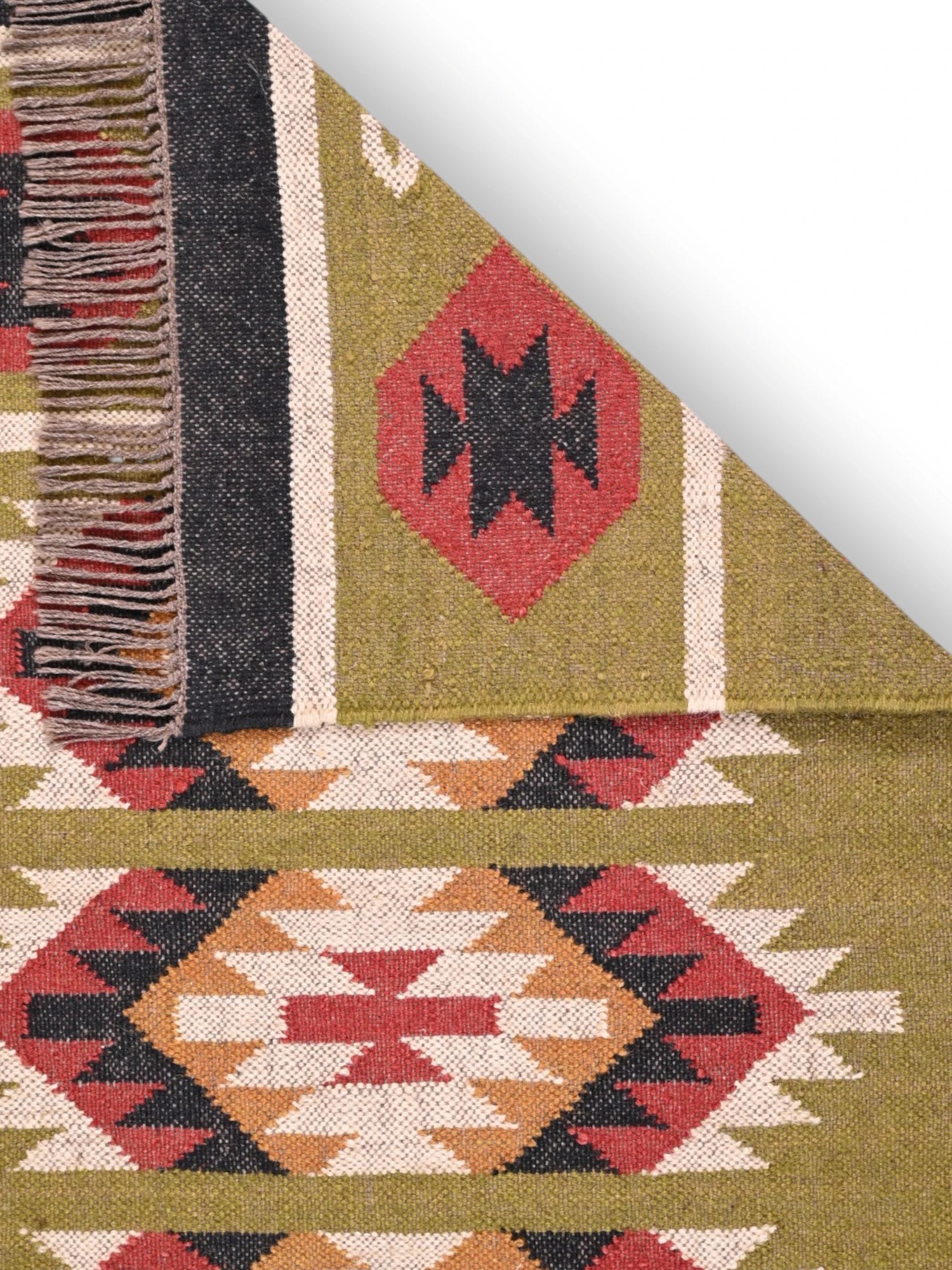 Detalle de alfombras kililm pasillo 75x240  multicolor necha a mano en fibras naturales
