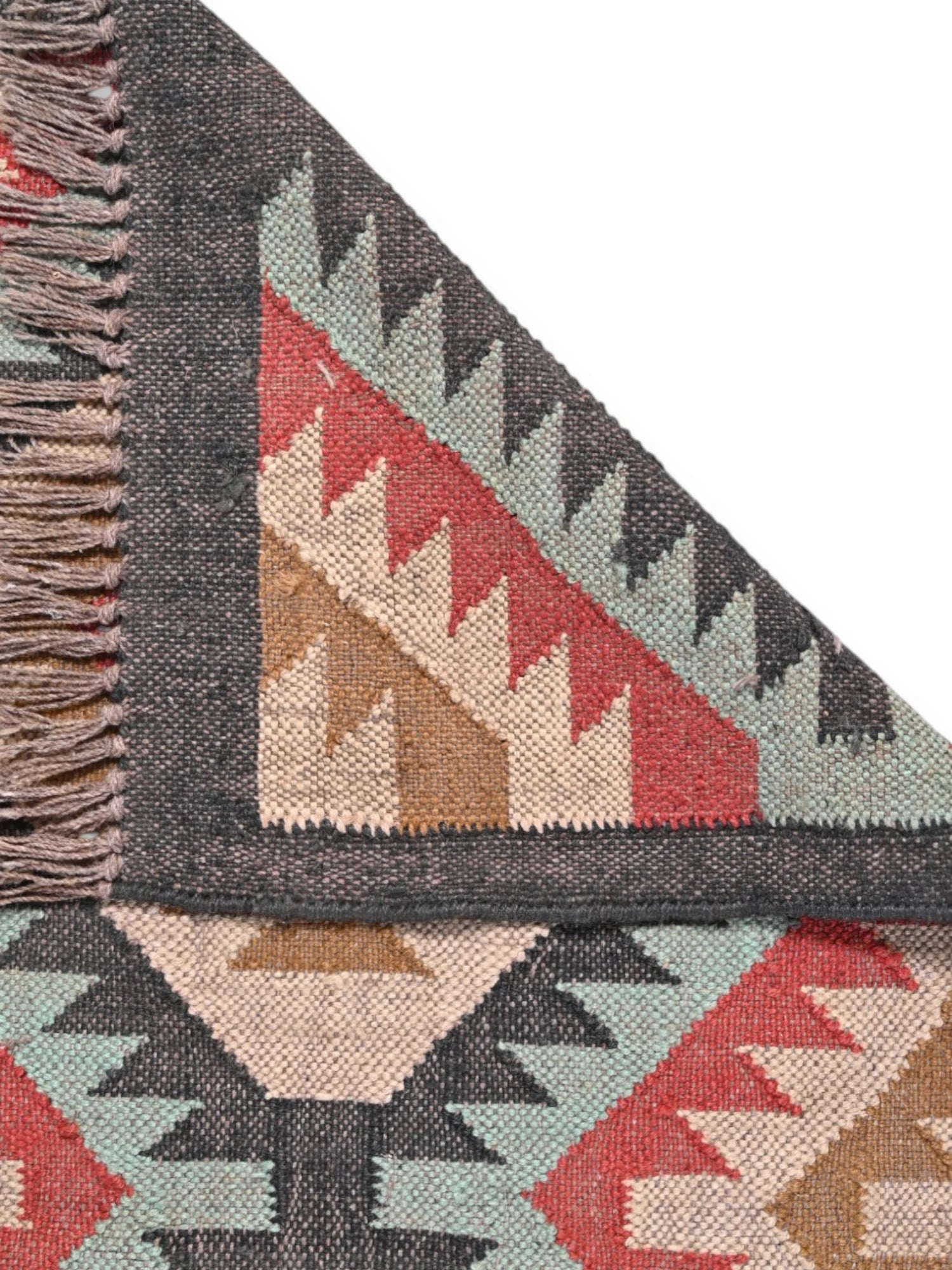 Detalle de alfombras kililm pasillo 75x240 multicolor necha a mano en fibras naturales
