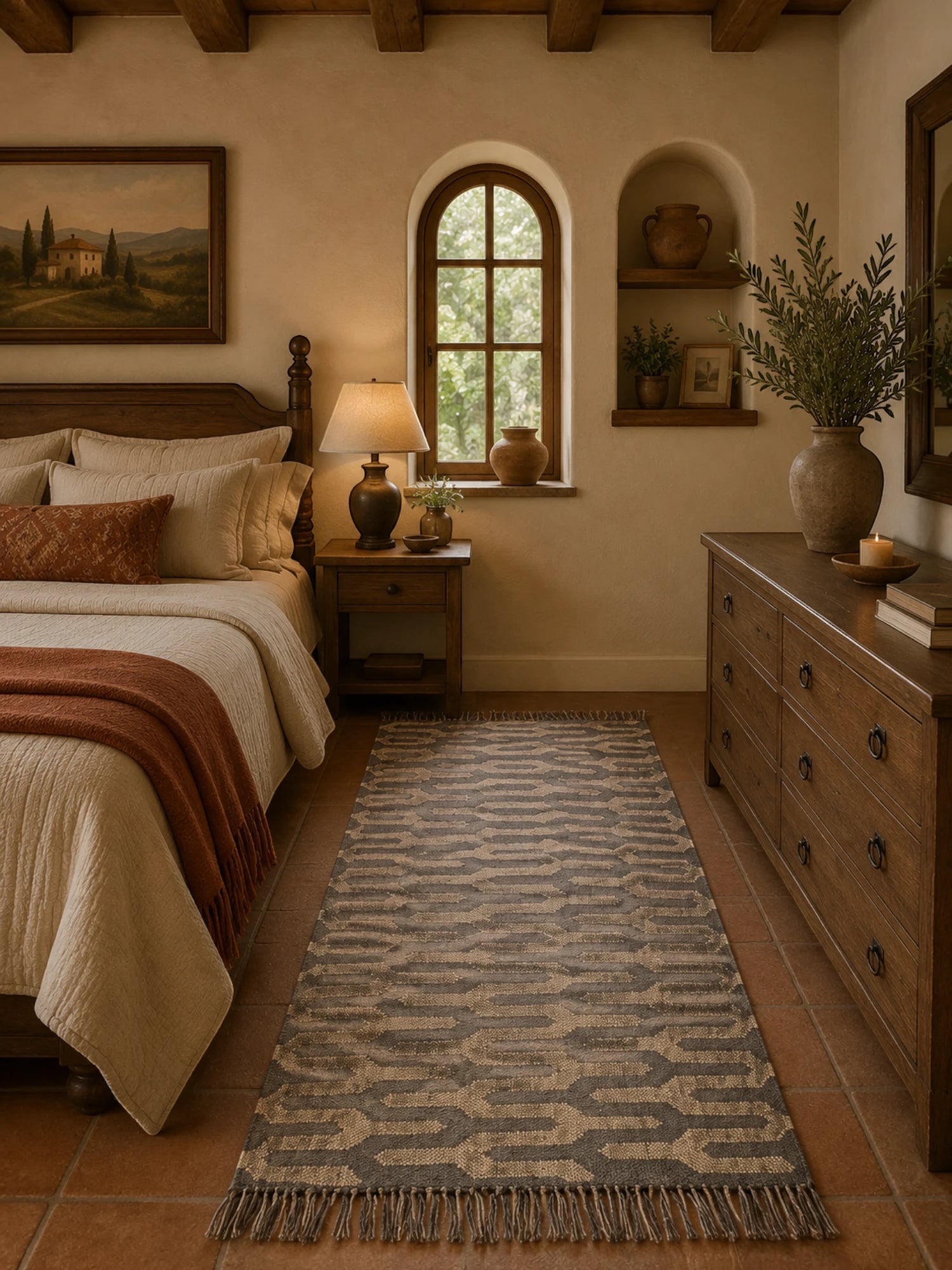 Alfombra Kilim 75x240 para (comedor, salón, dormitorio...dinning, living,  room) beige negro de yute y lana.