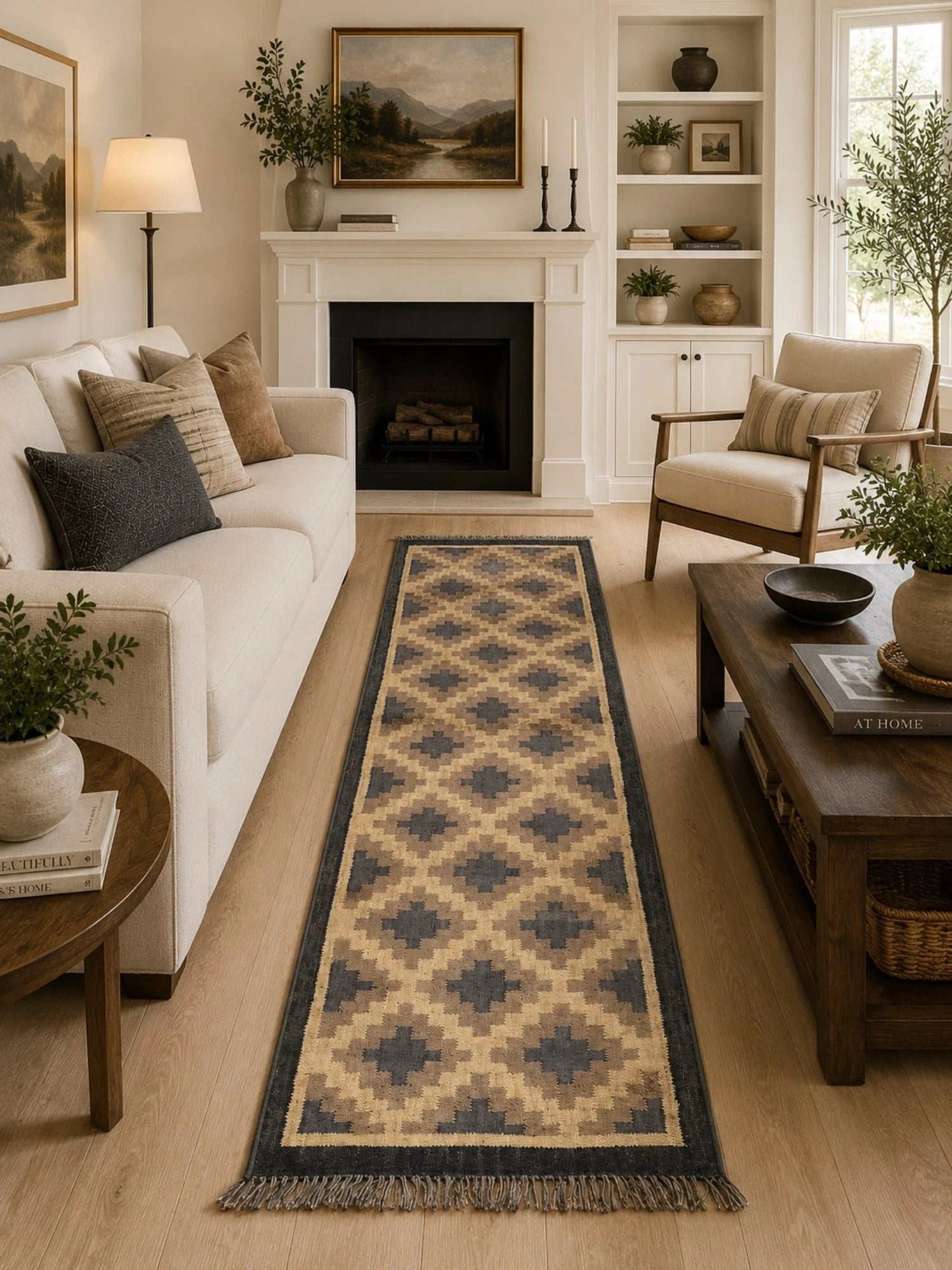 Alfombra Kilim 75x280 para (comedor, salón, dormitorio...dinning, living,  room) color marron de yute y lana.