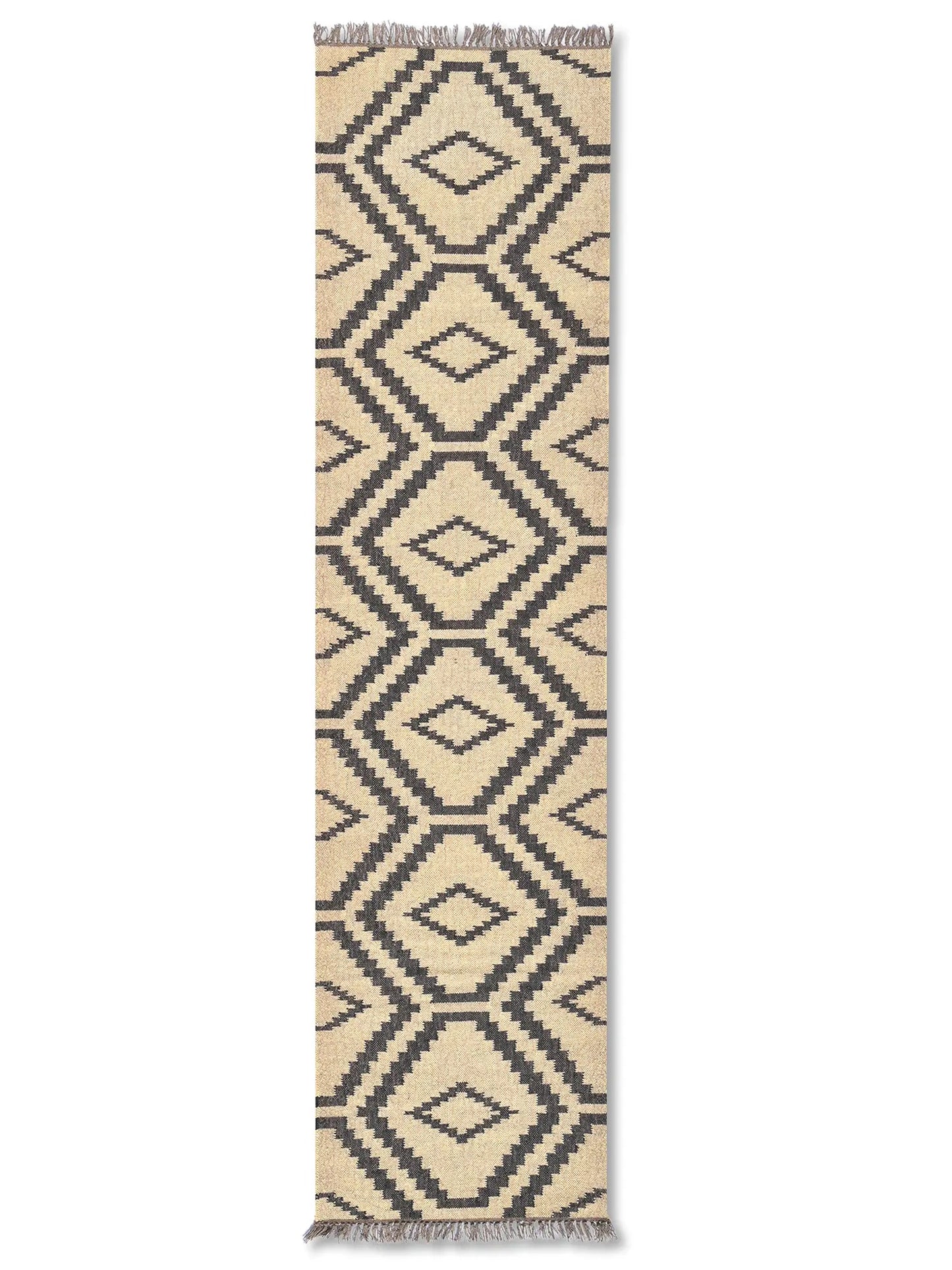 alfombras kililm pasillo 75x280 creme negro necha a mano en fibras naturales