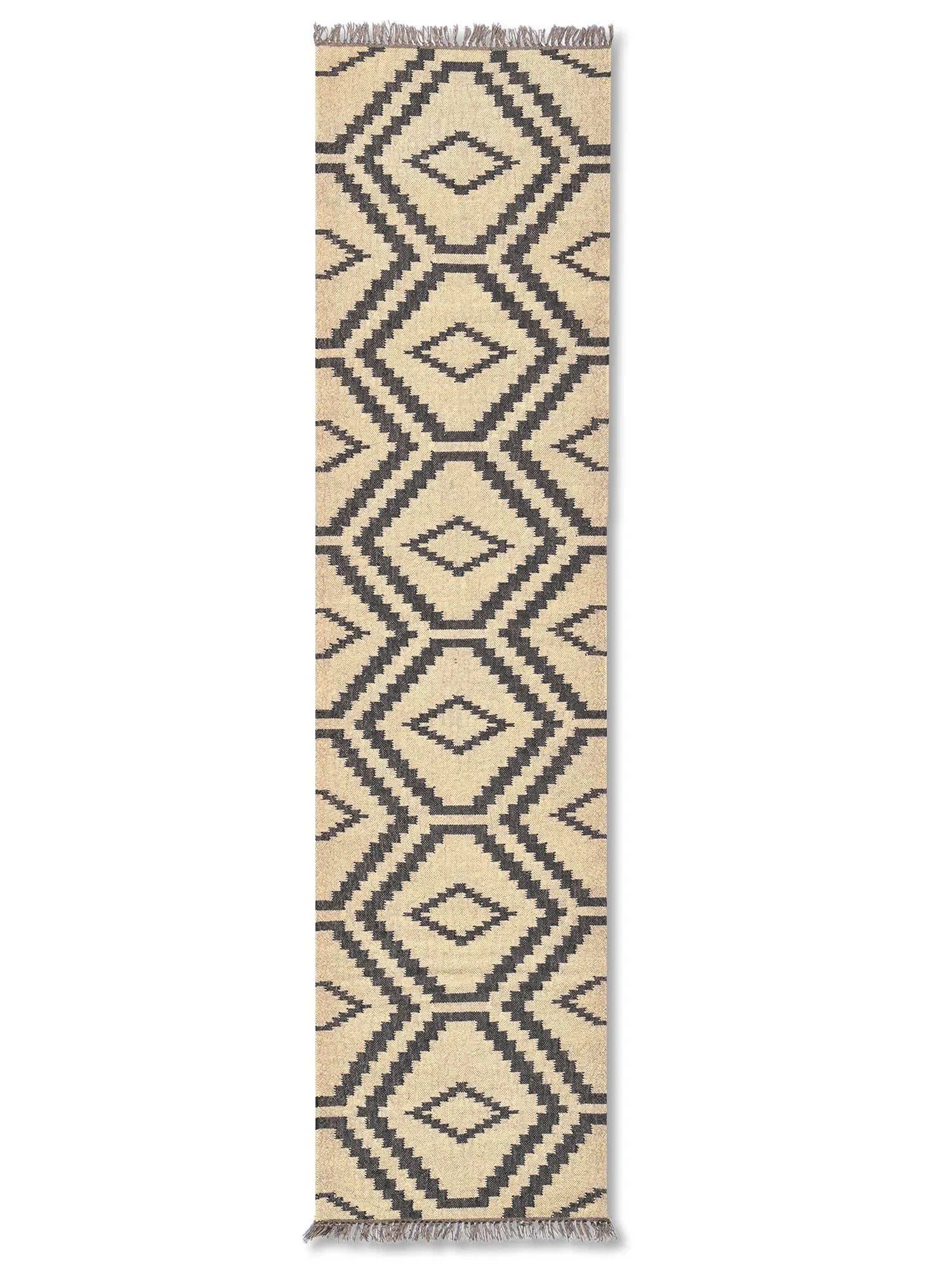 alfombras kililm pasillo 75x280 creme negro necha a mano en fibras naturales