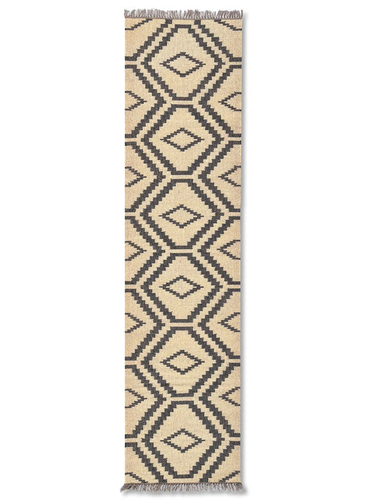 alfombras kililm pasillo 75x280 creme negro necha a mano en fibras naturales