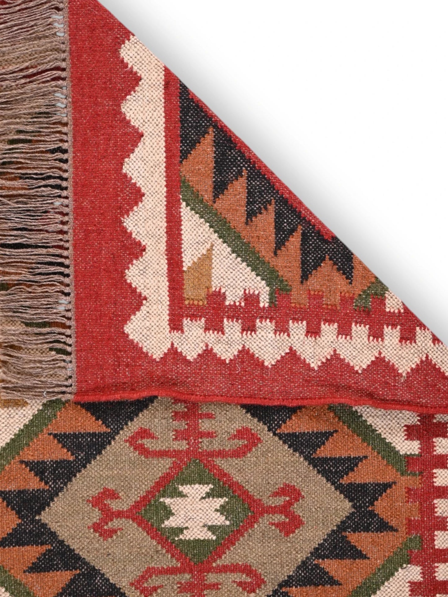 Detalle de alfombras kililm pasillo 75x300 multicolor necha a mano en fibras naturales