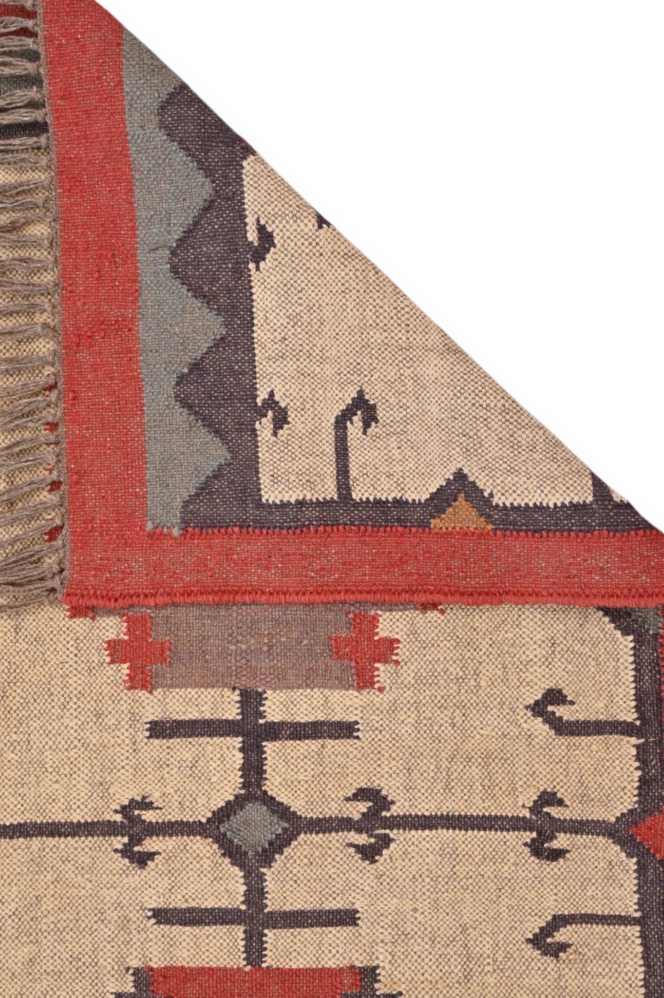 Detalle de alfombras kililm pasillo  75x280 multicolor necha a mano en fibras naturales