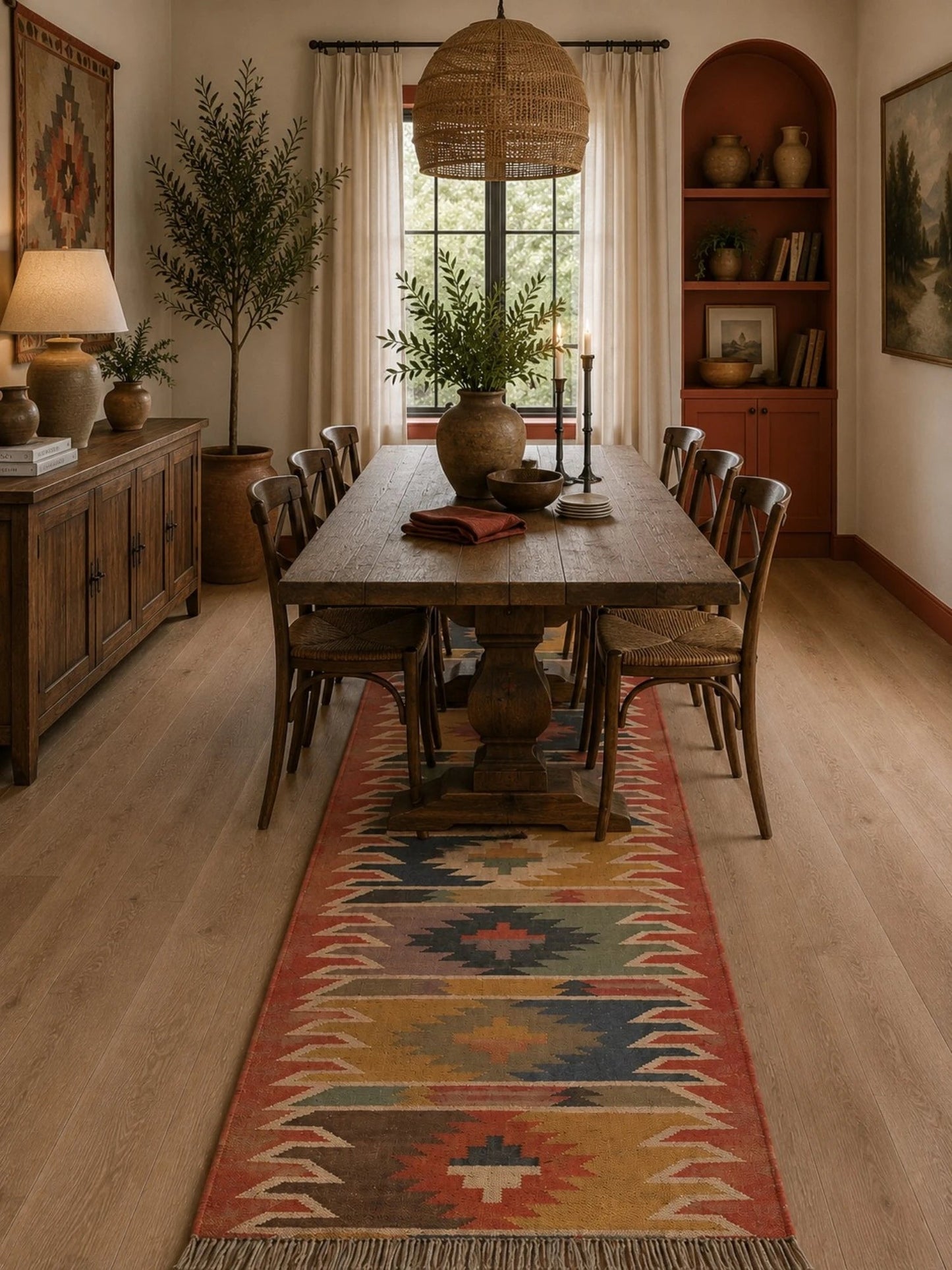 Alfombra Kilim 75x280 para (comedor, salón, dormitorio...dinning, living,  room) color multicolor de yute y lana.