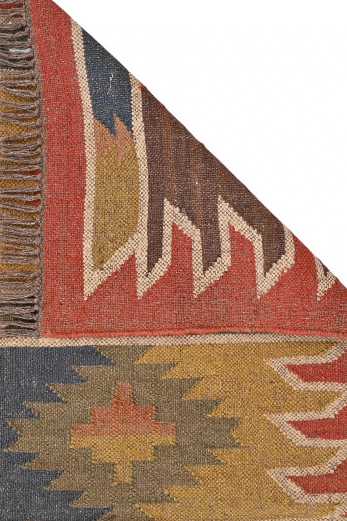 Detalle de alfombras kililm pasillo  75x280 multicolor necha a mano en fibras naturales