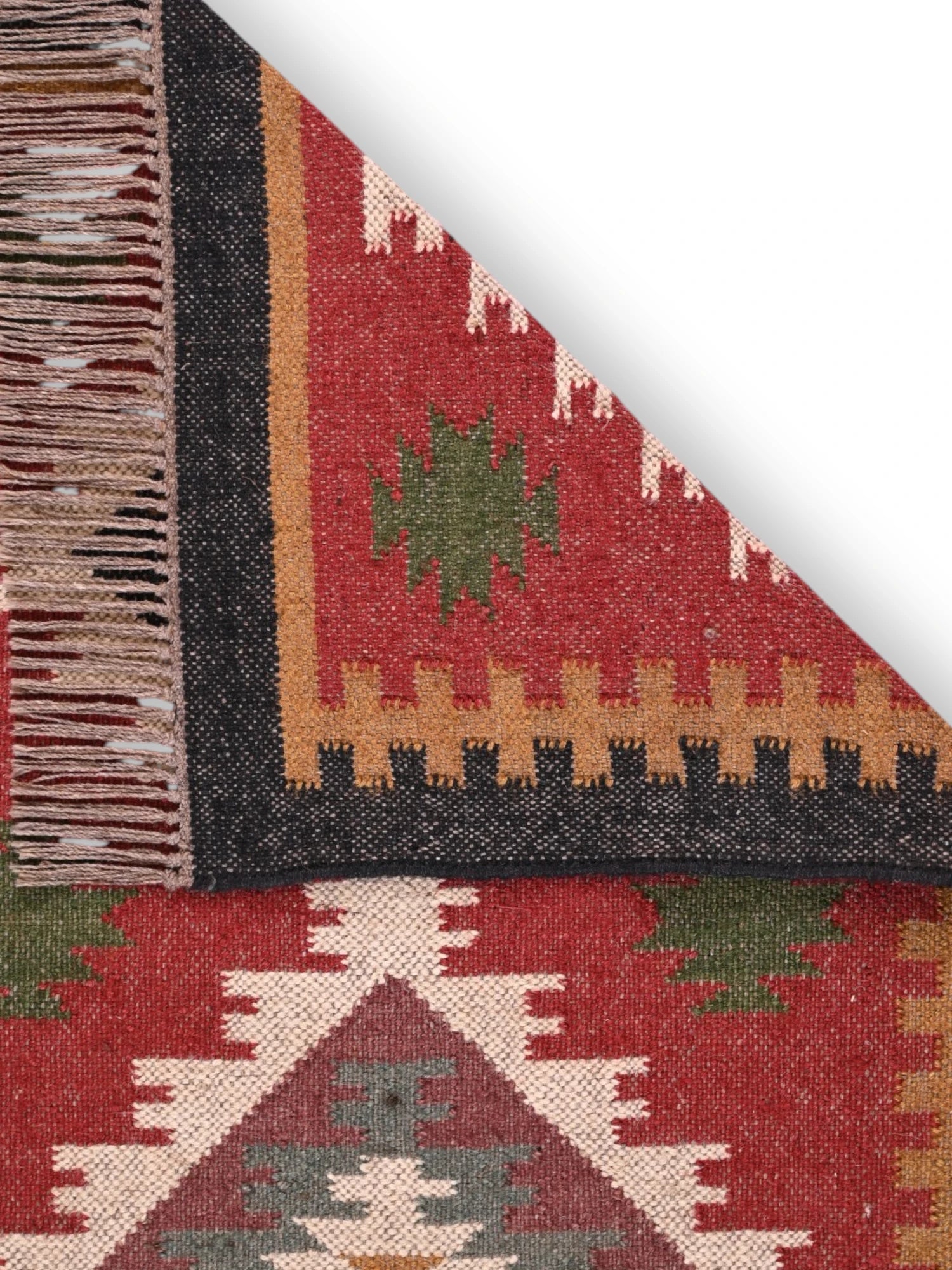 Detalle de alfombras kililm pasillo 75x300 multicolor necha a mano en fibras naturales