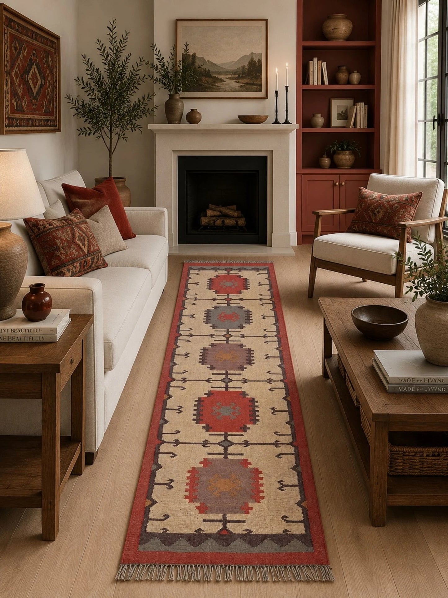 Alfombra Kilim 75x280 para (comedor, salón, dormitorio...dinning, living,  room) color multicolor de yute y lana.