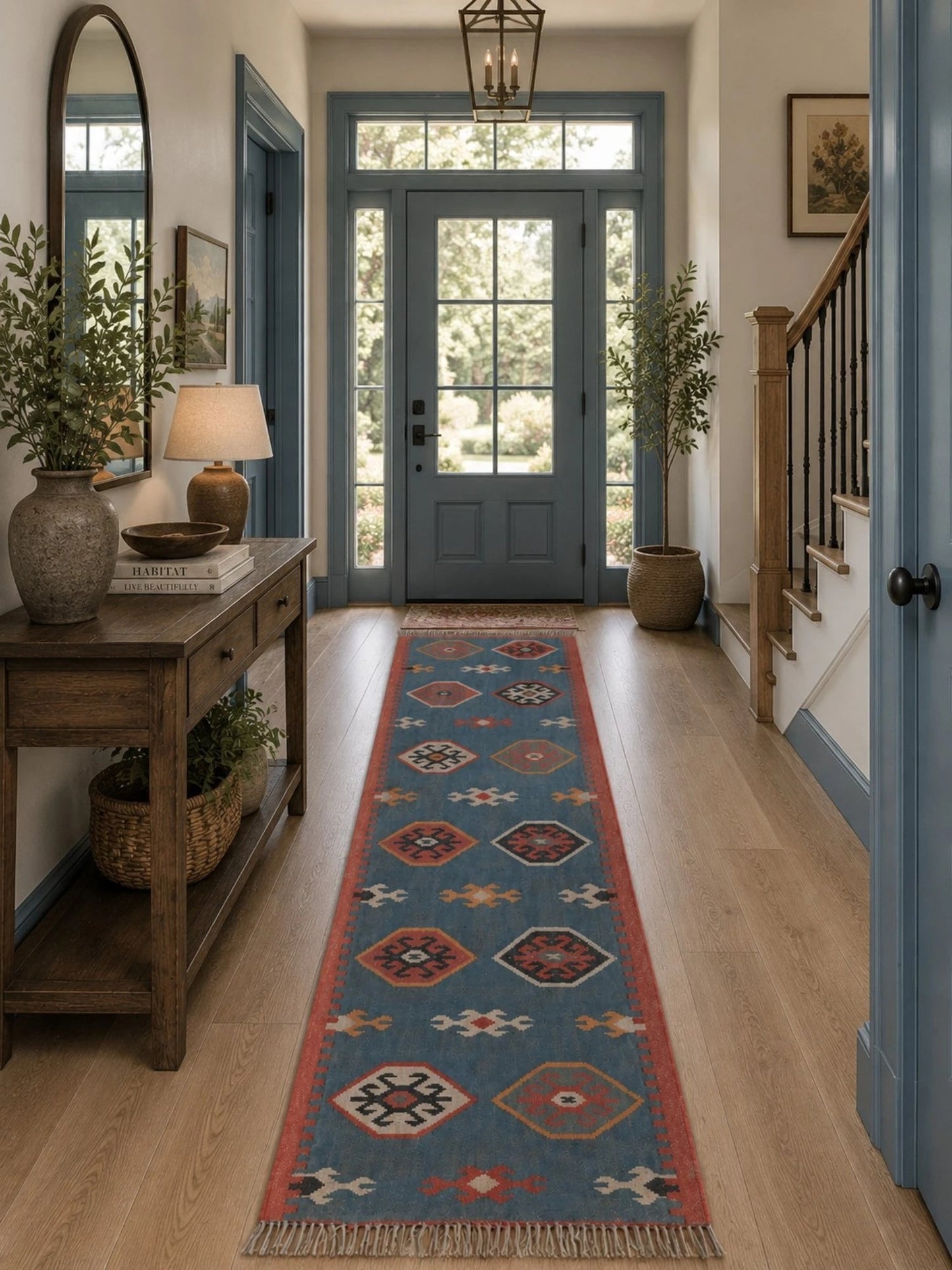 Alfombra Kilim 75x280 para (comedor, salón, dormitorio...dinning, living,  room) color multocolor de yute y lana.