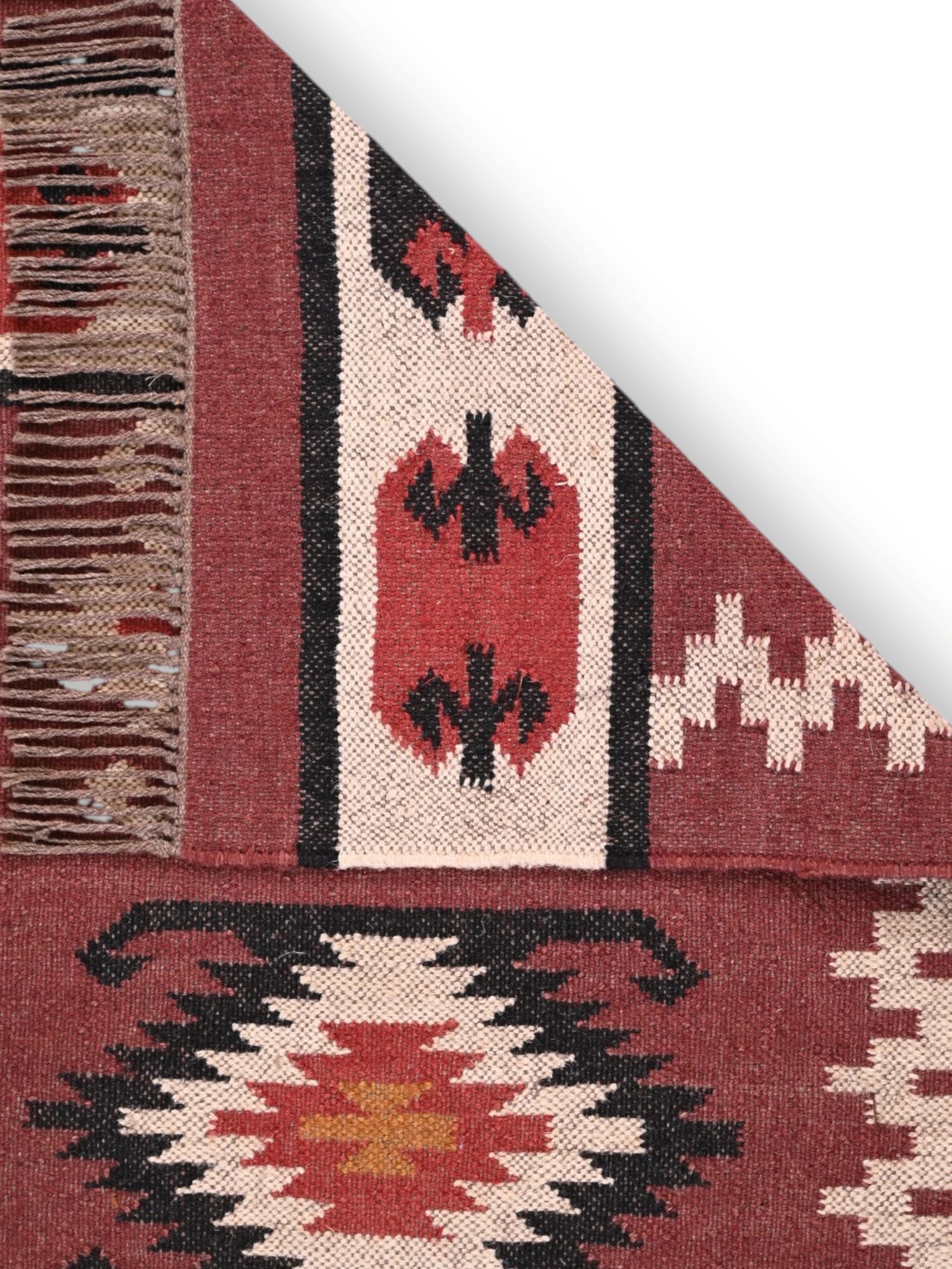 Detalle de alfombras kililm pasillo 75x300 multicolor necha a mano en fibras naturales
