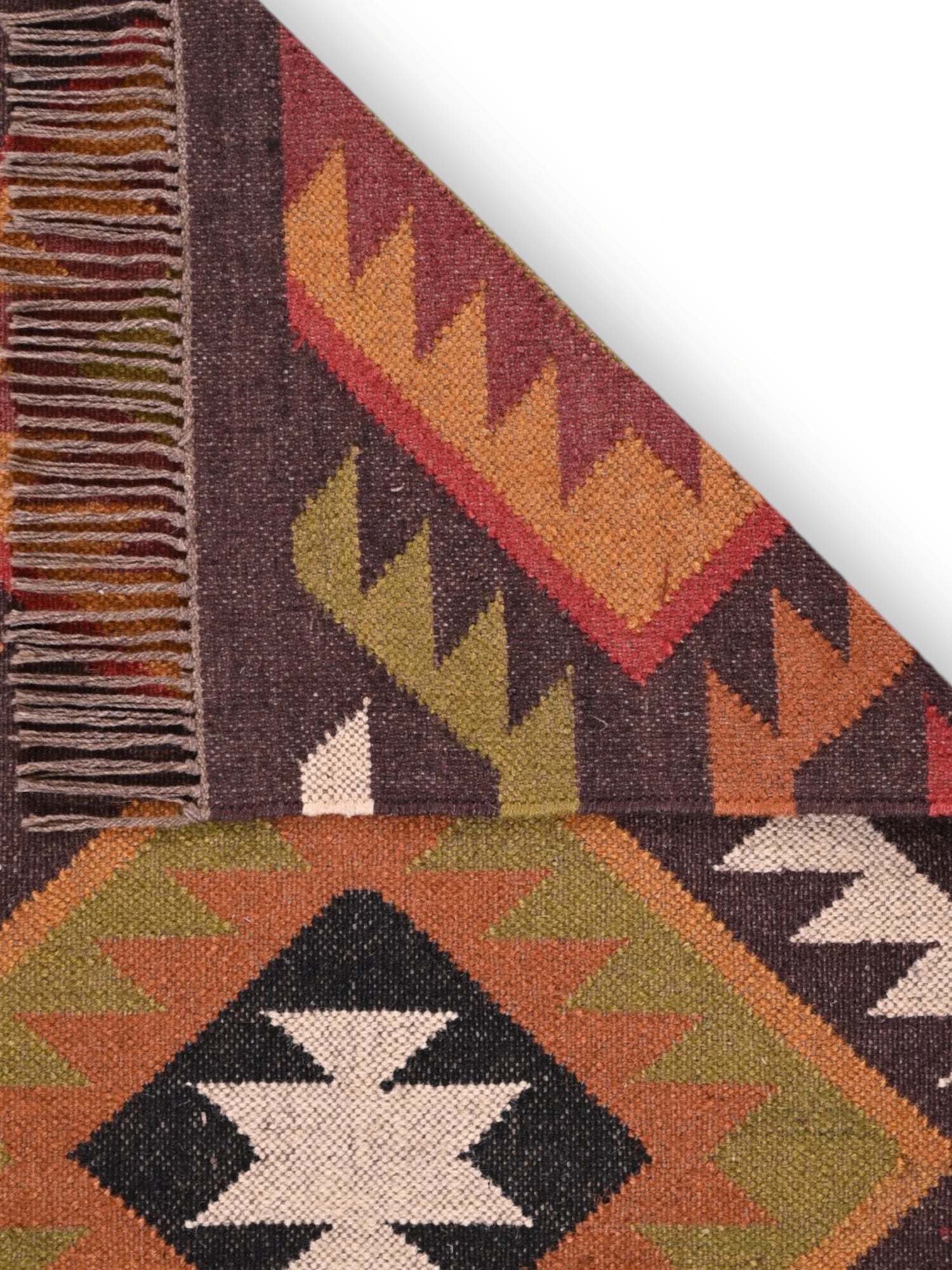 Detalle de alfombras kililm pasillo 75x300 multicolor necha a mano en fibras naturales