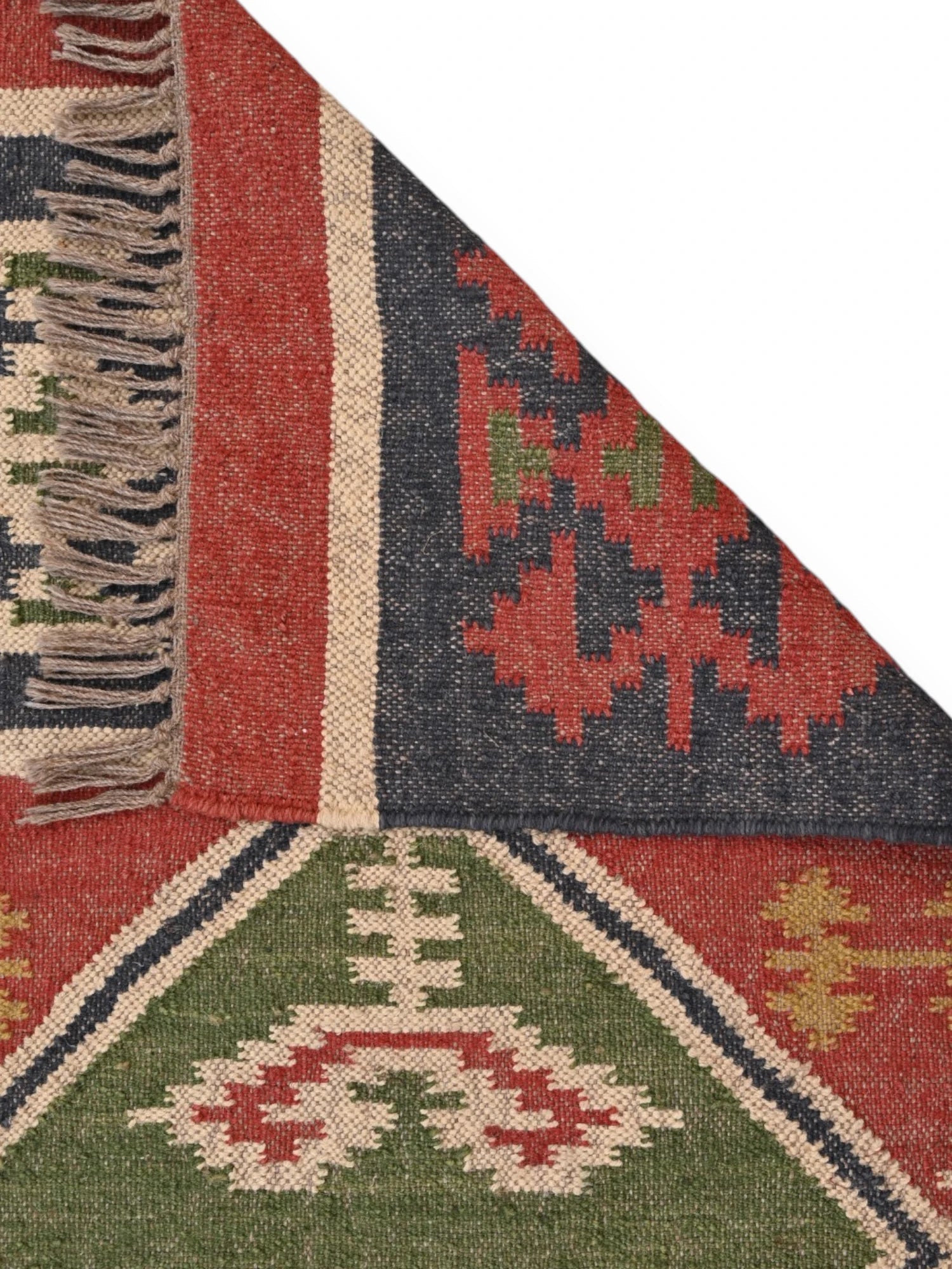 Detalle de alfombras kililm pasillo  75x360 multicolor necha a mano en fibras naturales