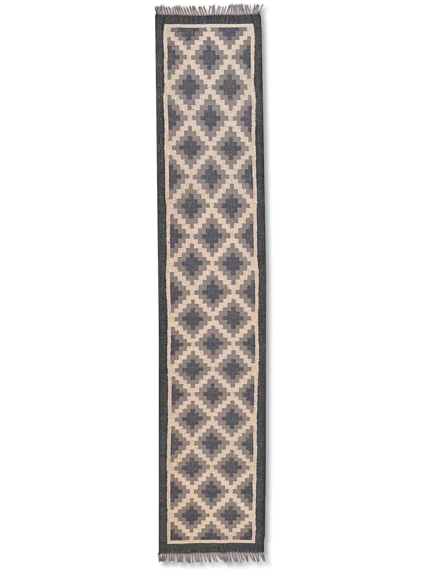 alfombras kililm pasillo  75x360 negro beige necha a mano en fibras naturales
