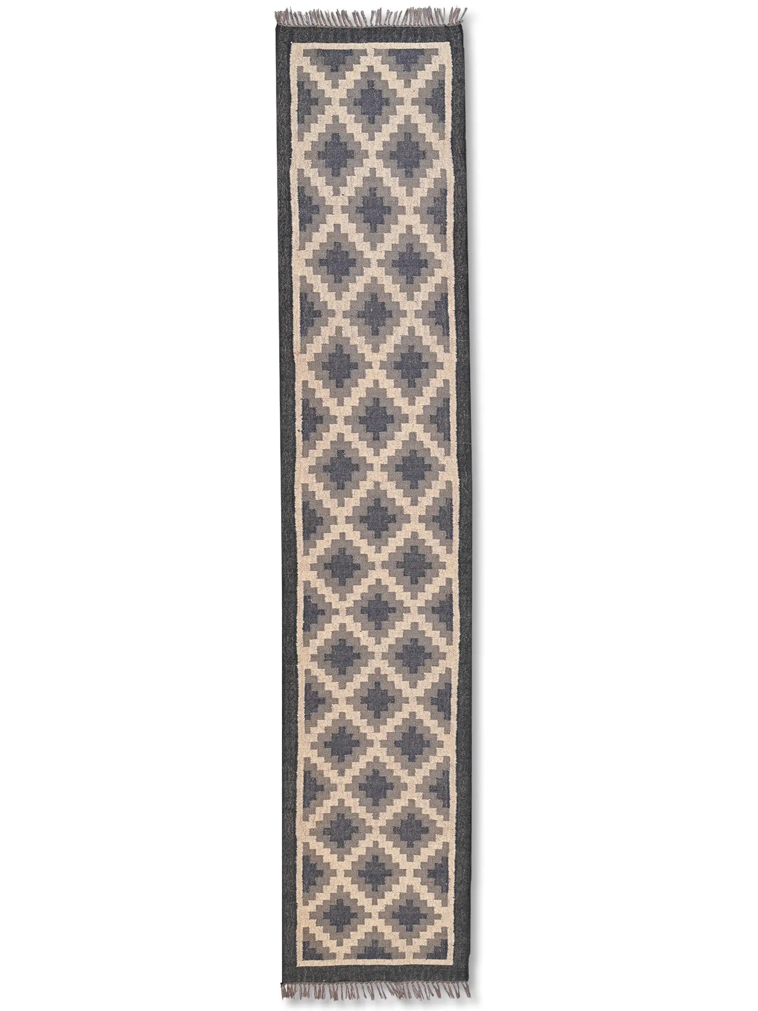 alfombras kililm pasillo  75x360 negro beige necha a mano en fibras naturales
