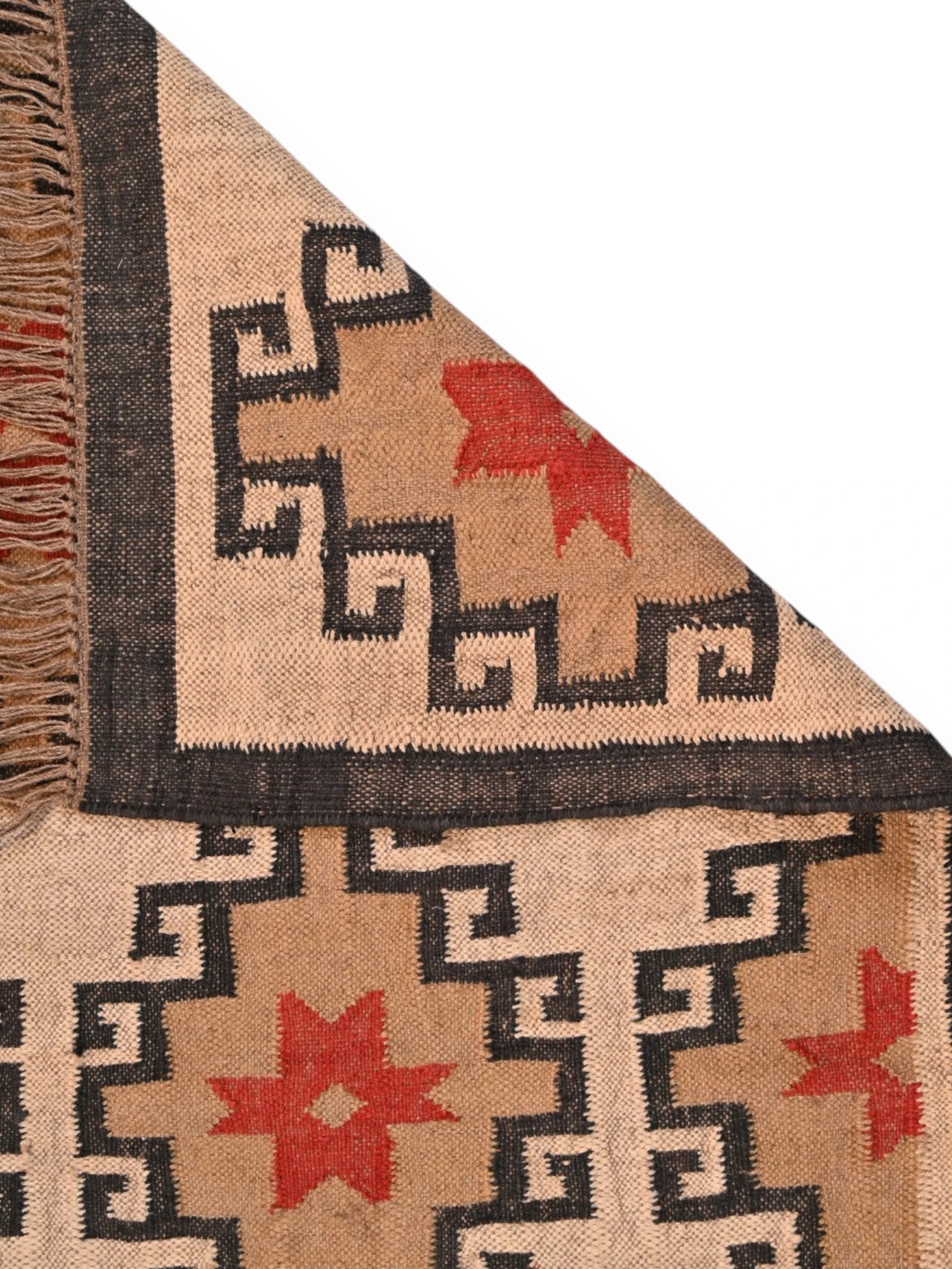 Detalle de alfombras kililm pasillo 90x150 beige marrón rojo a mano en fibras naturales