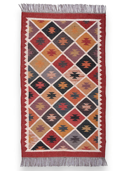 alfombras kililm pasillo 90x50 multicolor necha a mano en fibras naturales