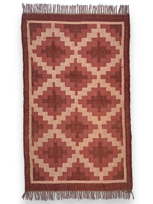 alfombras kililm pasillo 90x150 rojo necha a mano en fibras naturales
