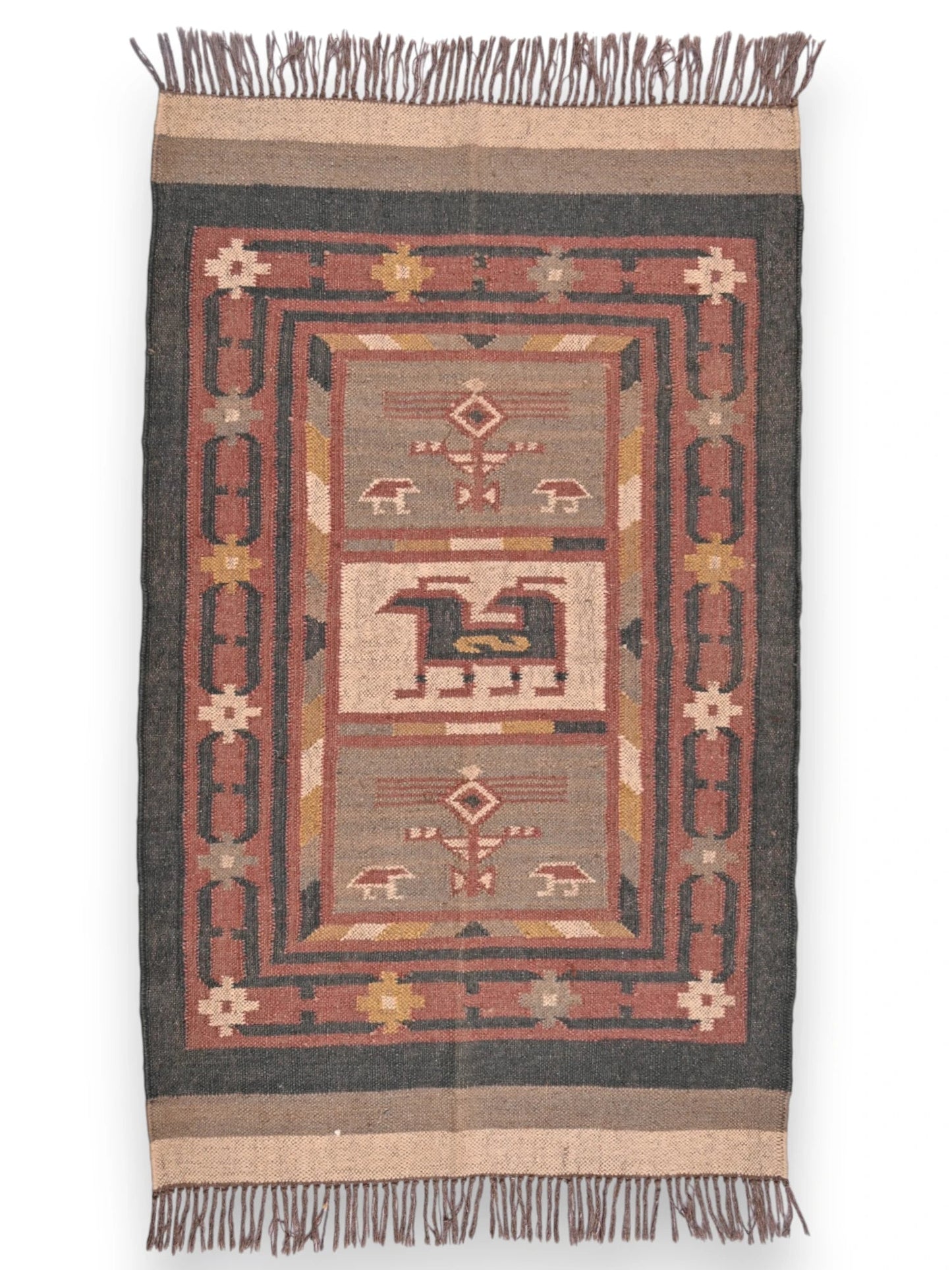 alfombras kililm pasillo 90x150 multicolor necha a mano en fibras naturales