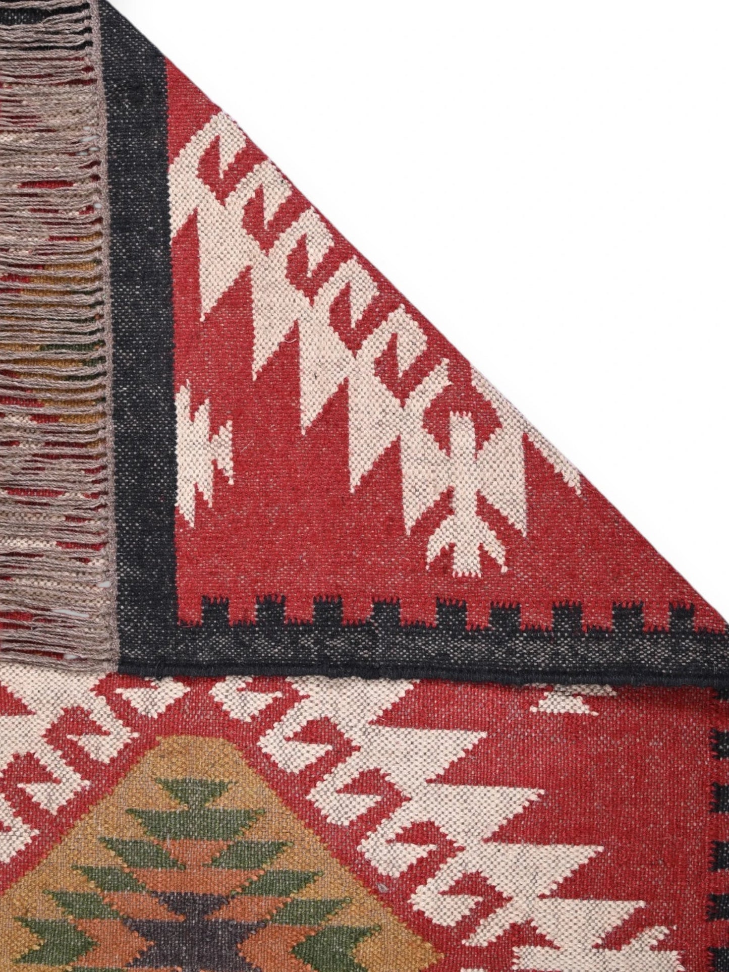 Detalle de alfombras kililm pasillo 90x50 multicolor necha a mano en fibras naturales