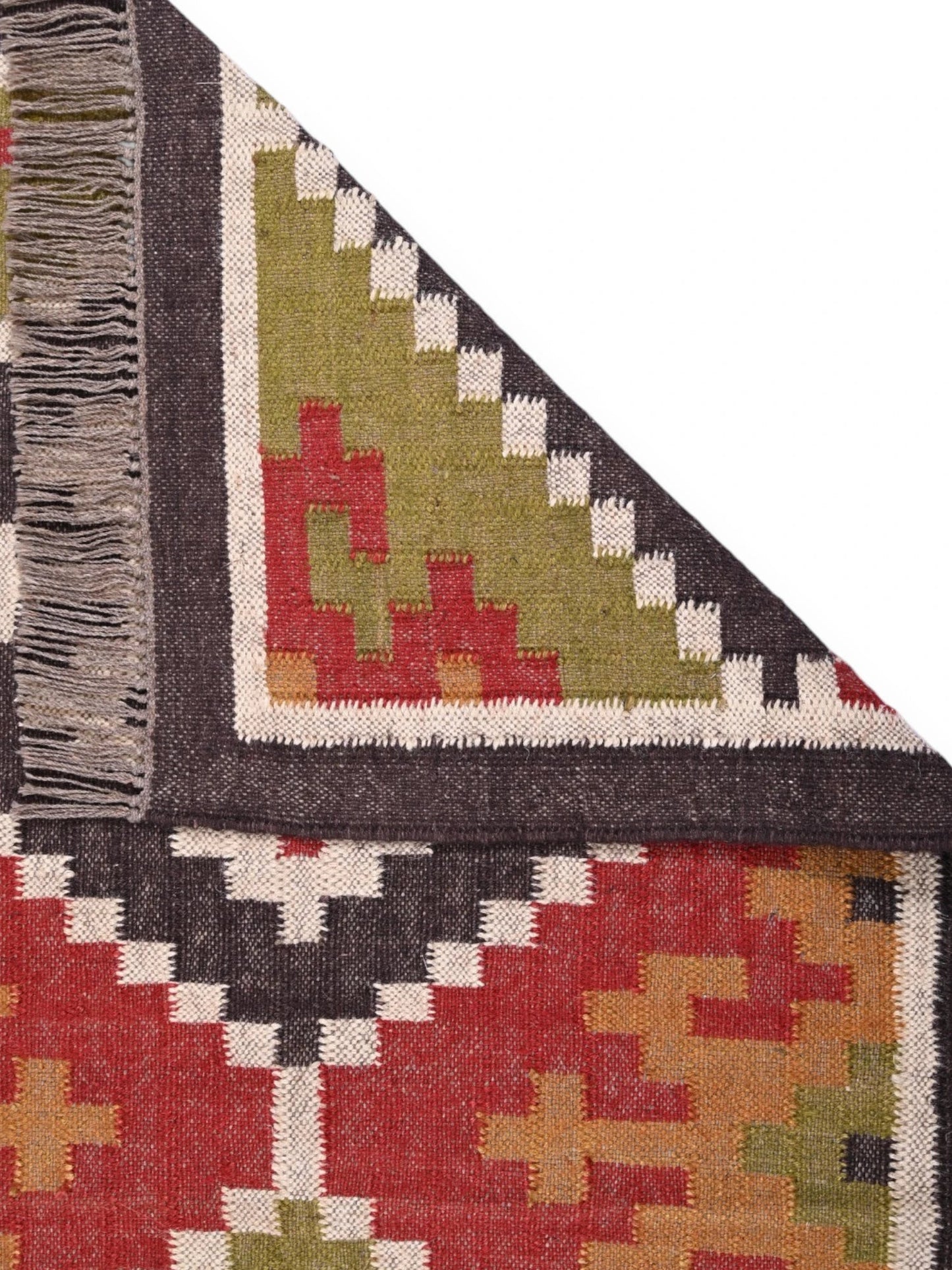 Detalle de alfombras kililm pasillo 90x50 multicolor necha a mano en fibras naturales