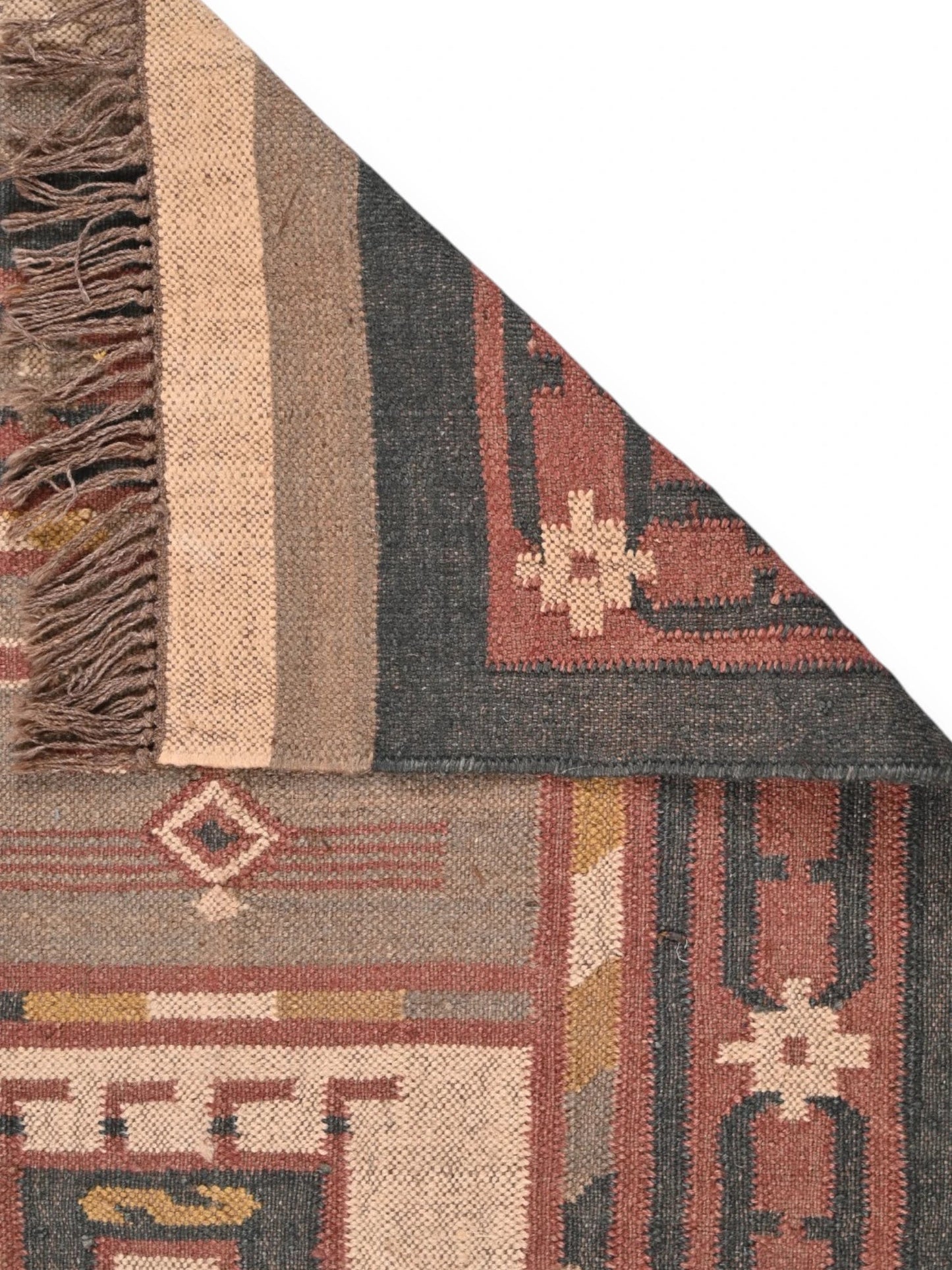 Detalle de alfombras kililm pasillo 90x150 multicolor necha a mano en fibras naturales