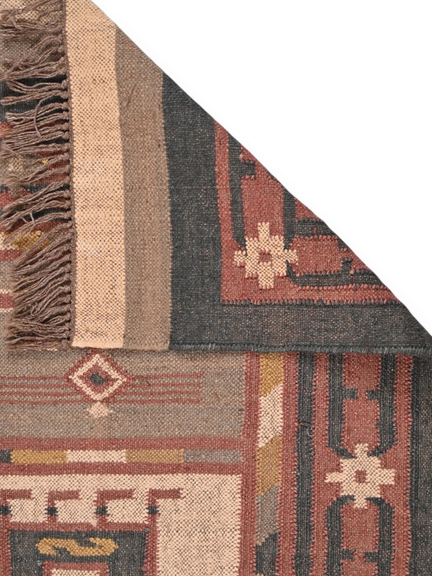 Detalle de alfombras kililm pasillo 90x150 multicolor necha a mano en fibras naturales